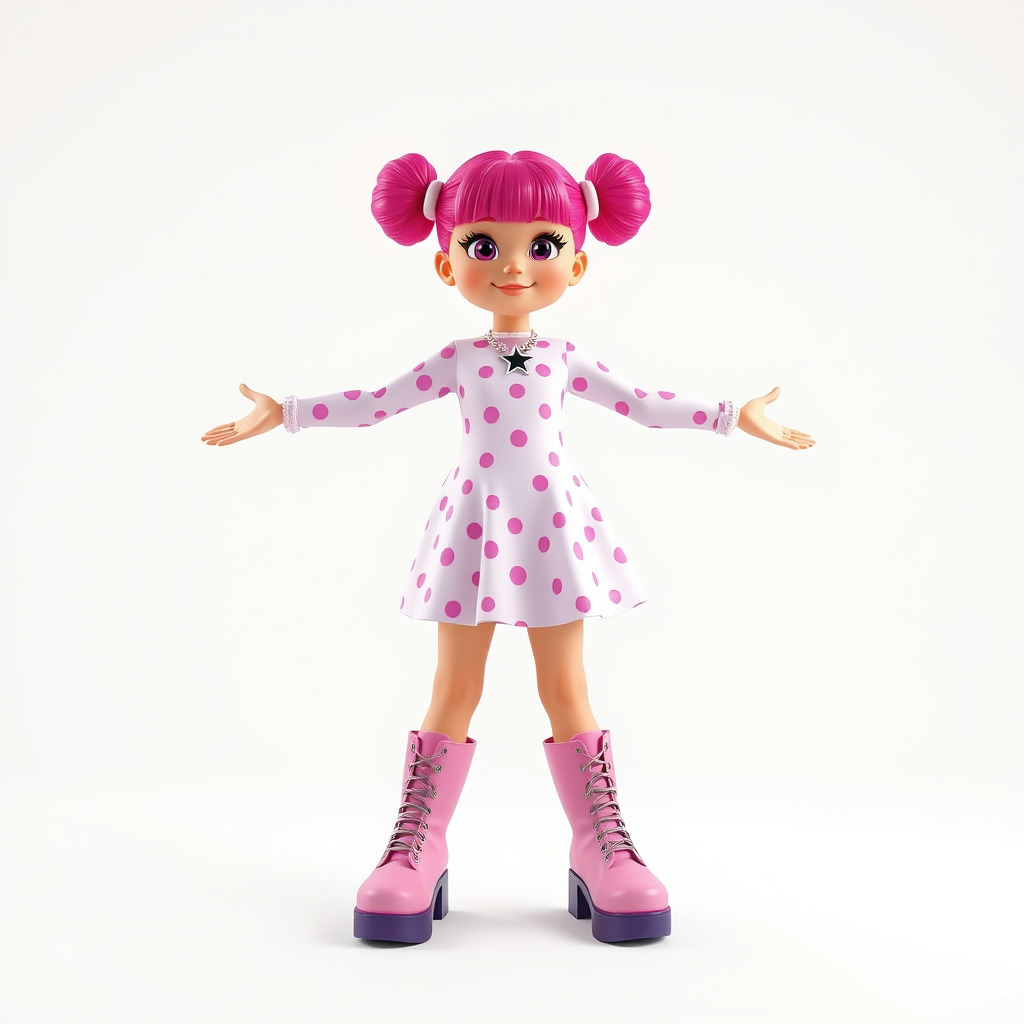 Polka Dot Dress Girl Rigged and Animated D Model Low-poly 3D model_2