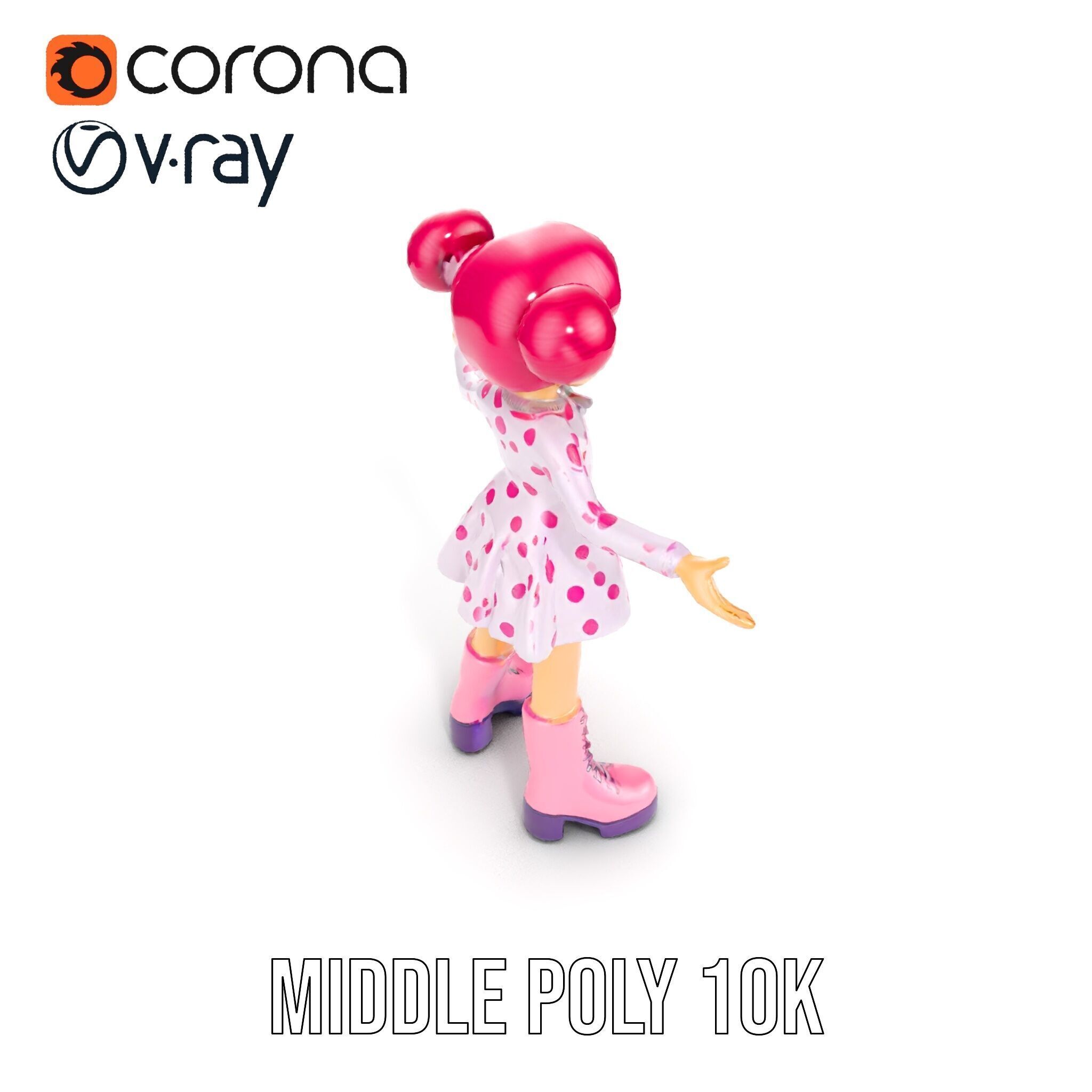 Polka Dot Dress Girl Rigged and Animated D Model Low-poly 3D model_18