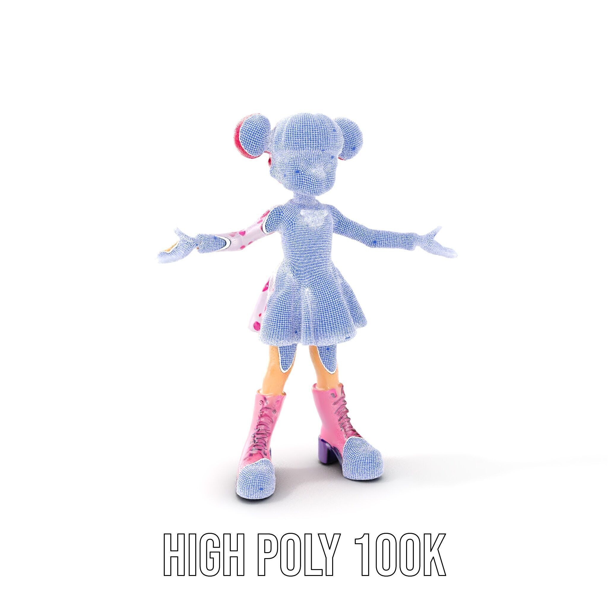 Polka Dot Dress Girl Rigged and Animated D Model Low-poly 3D model_4