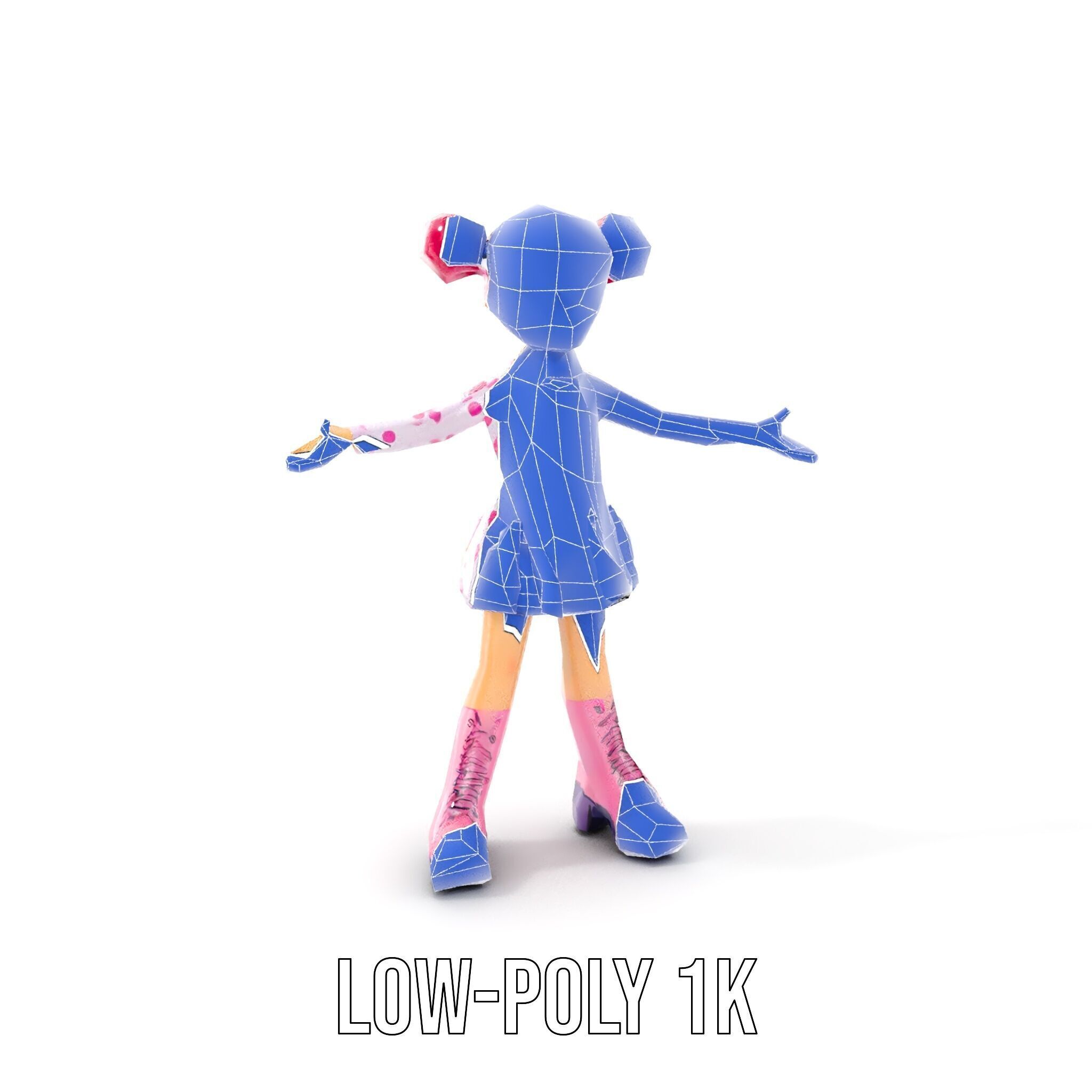 Polka Dot Dress Girl Rigged and Animated D Model Low-poly 3D model_16
