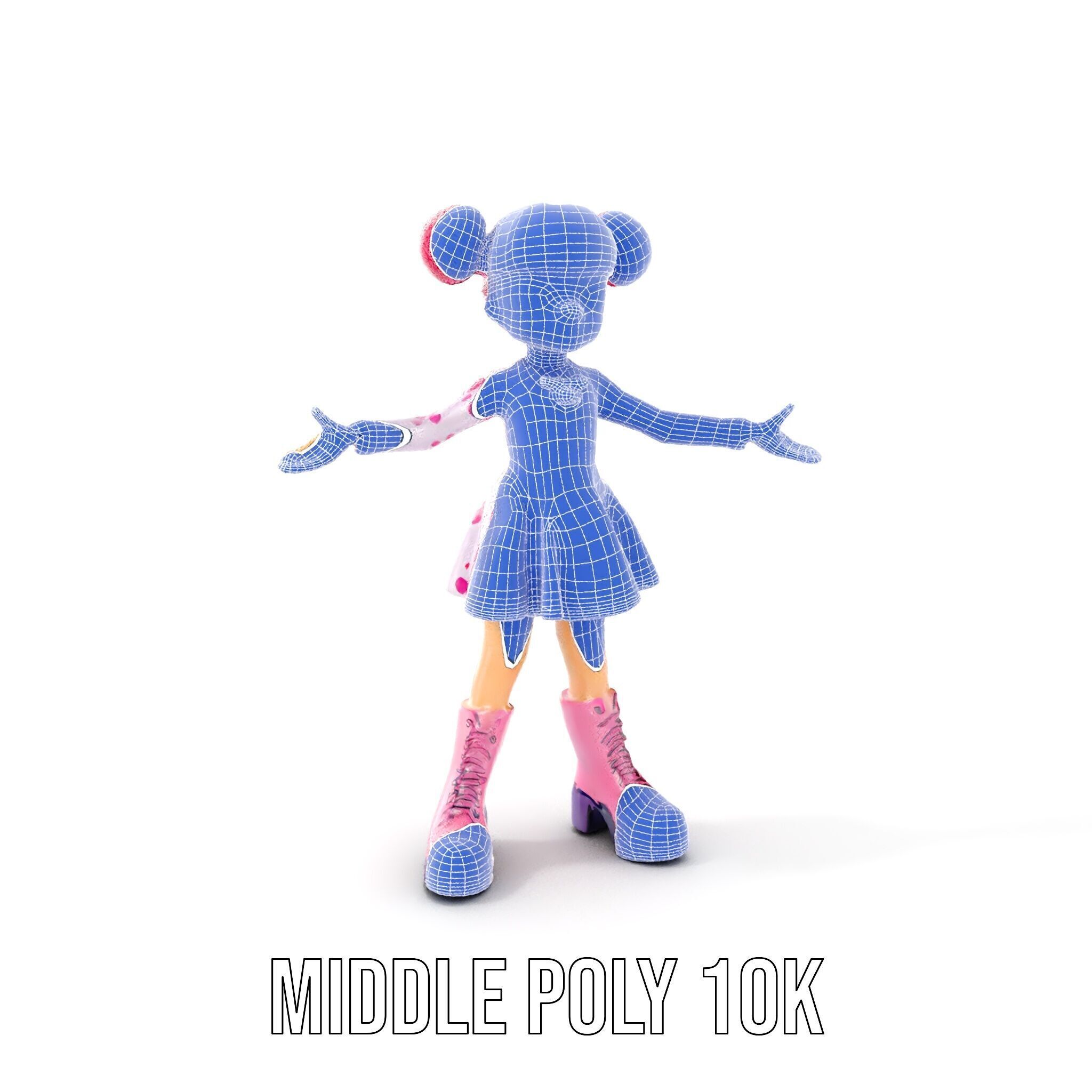 Polka Dot Dress Girl Rigged and Animated D Model Low-poly 3D model_27