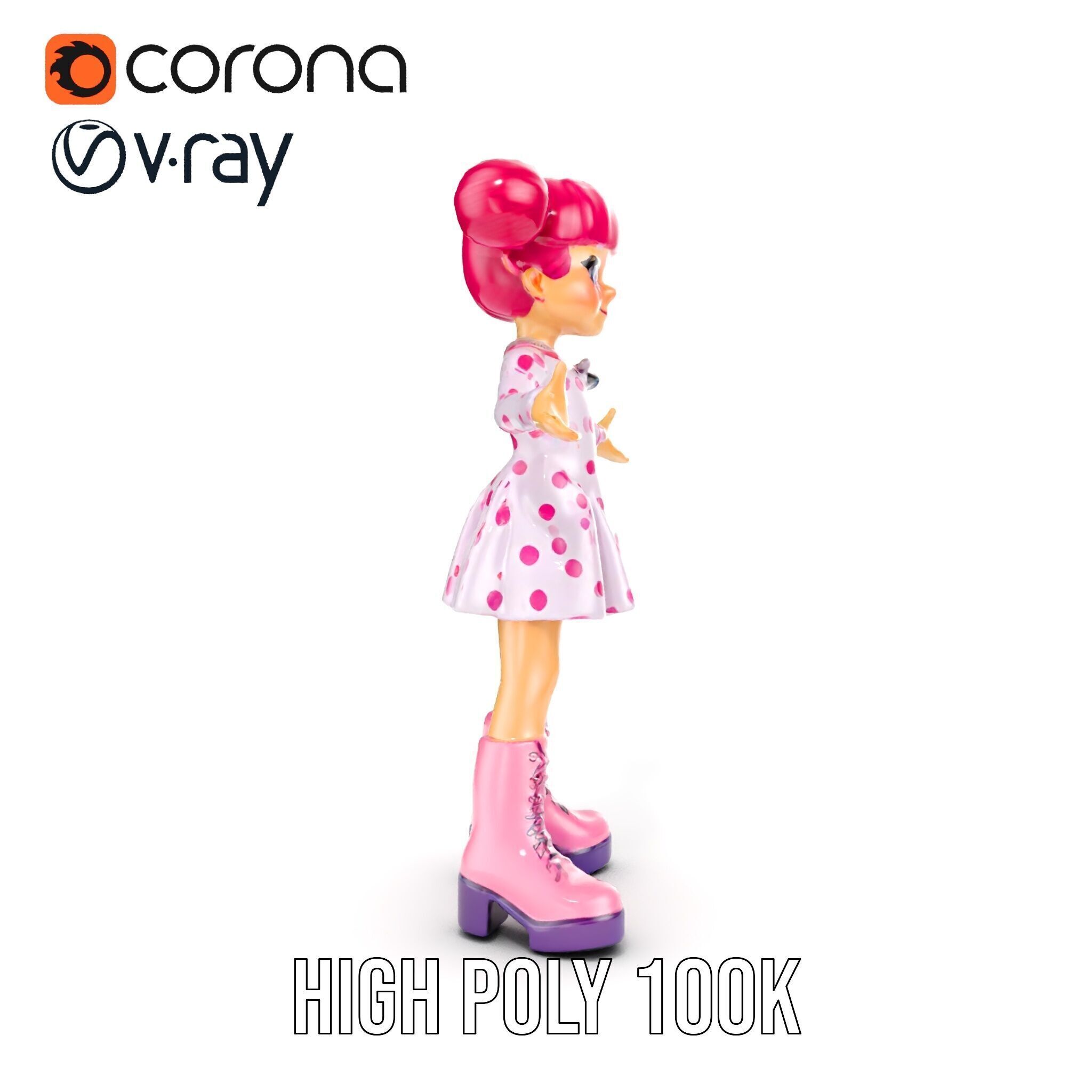 Polka Dot Dress Girl Rigged and Animated D Model Low-poly 3D model_32