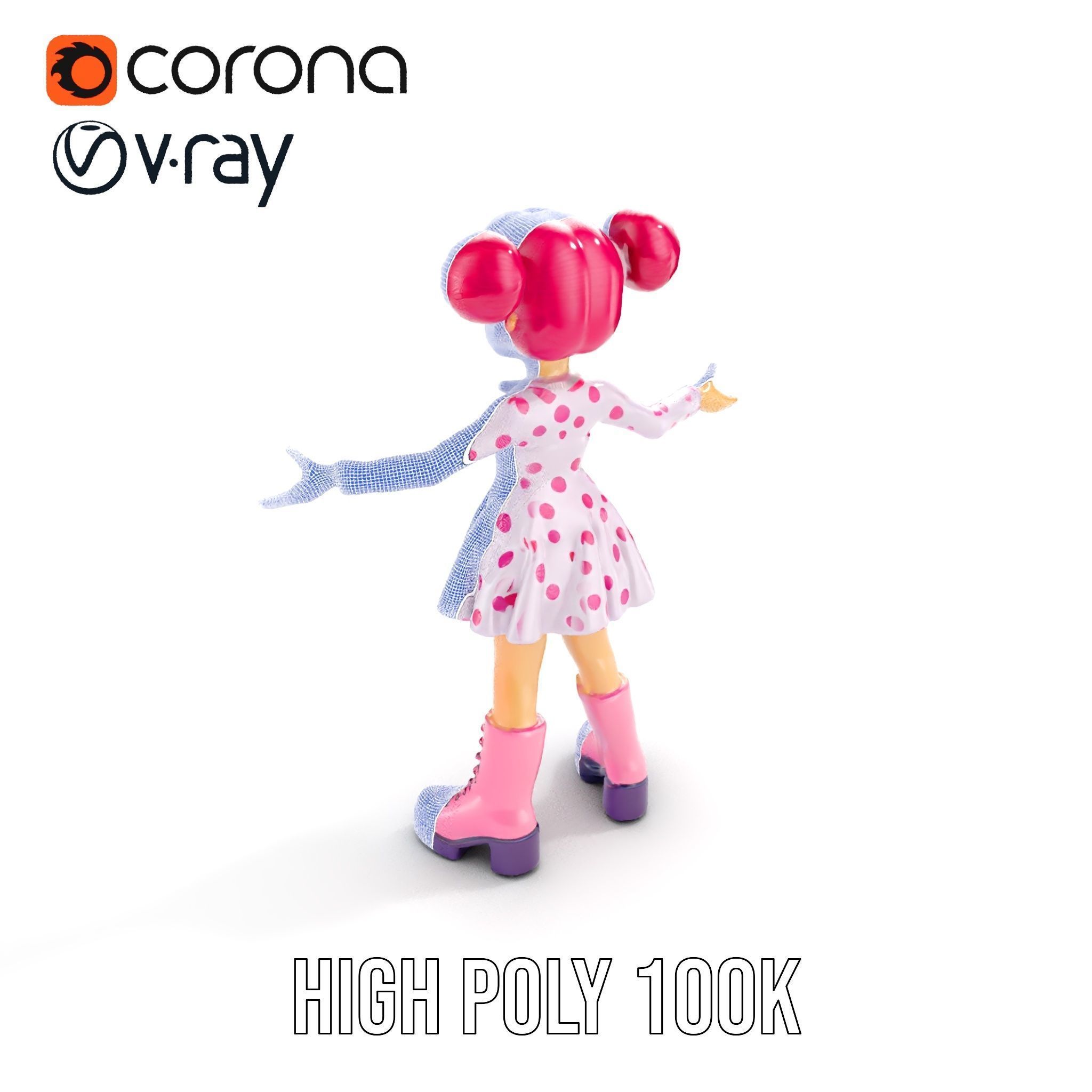 Polka Dot Dress Girl Rigged and Animated D Model Low-poly 3D model_17