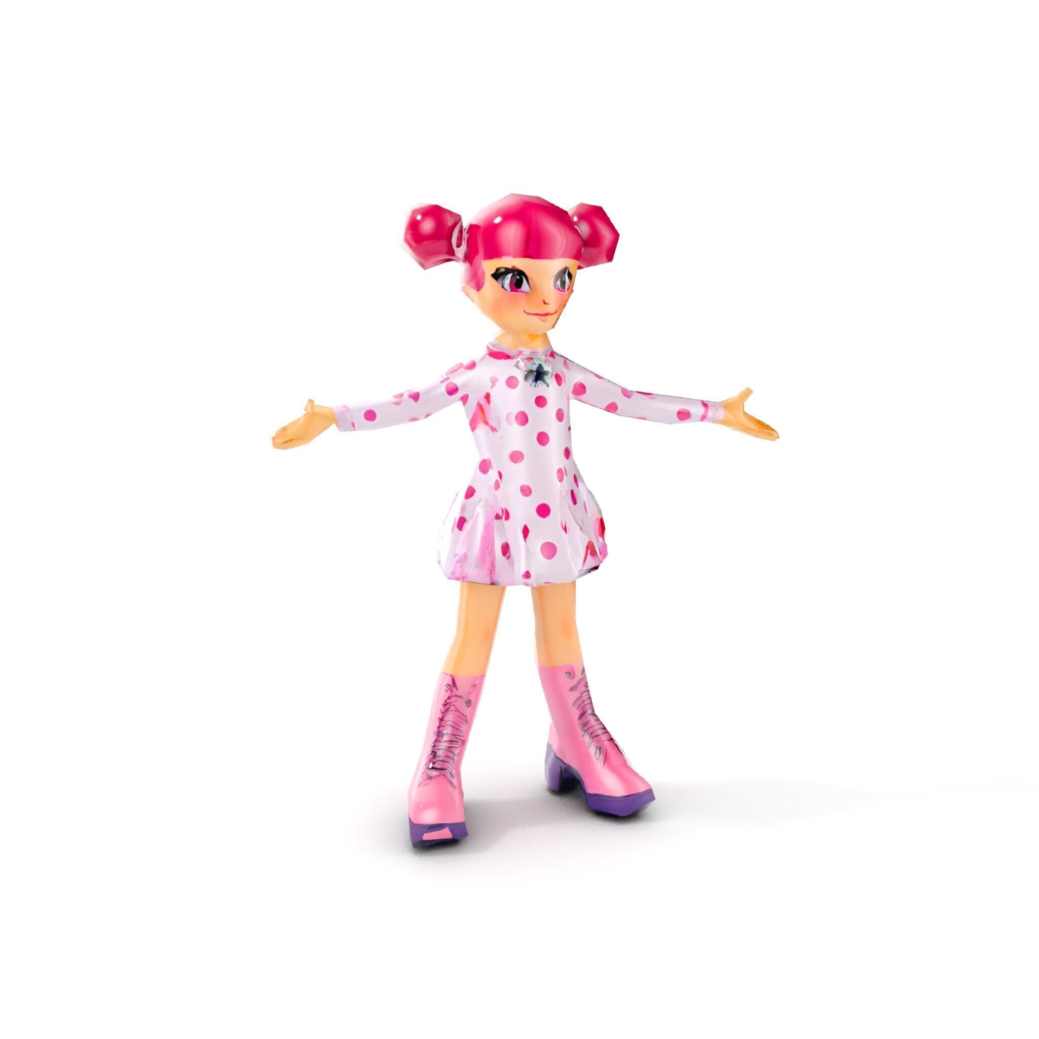 Polka Dot Dress Girl Rigged and Animated D Model Low-poly 3D model_7