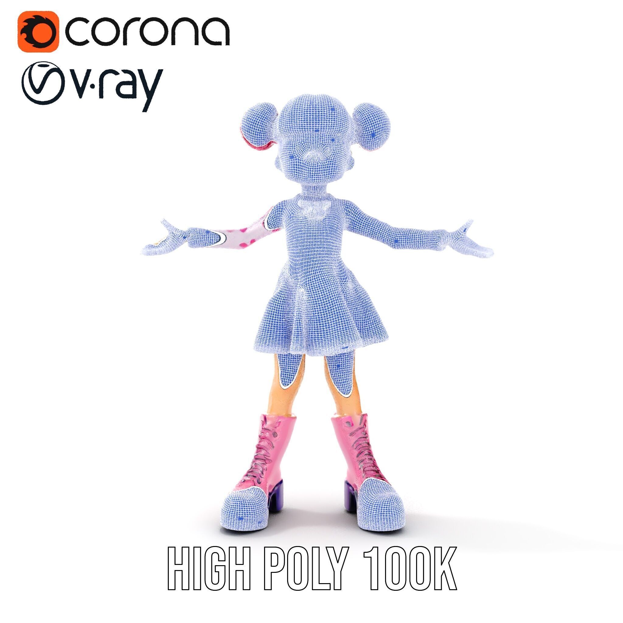 Polka Dot Dress Girl Rigged and Animated D Model Low-poly 3D model_20