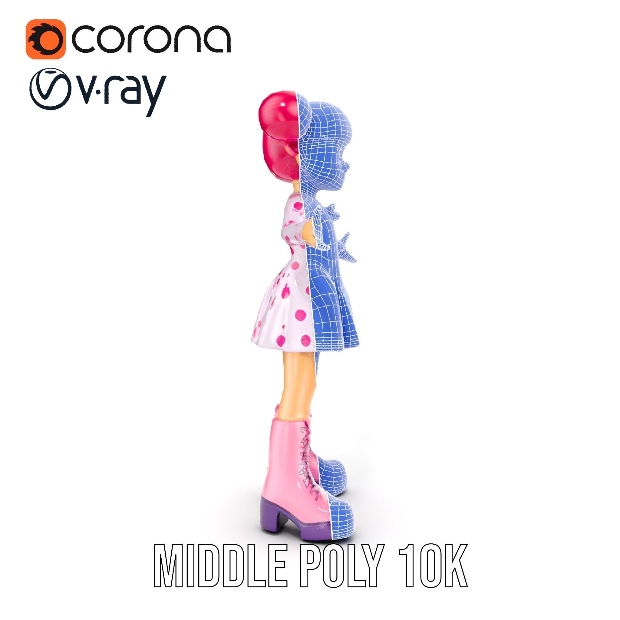 Polka Dot Dress Girl Rigged and Animated D Model Low-poly 3D model_33