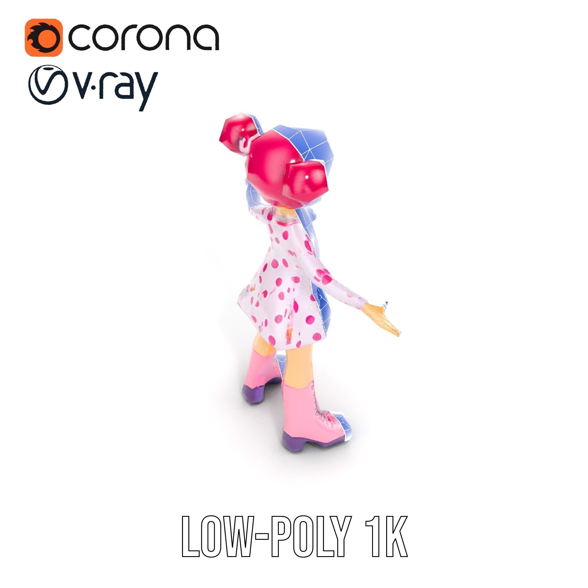 Polka Dot Dress Girl Rigged and Animated D Model Low-poly 3D model_31