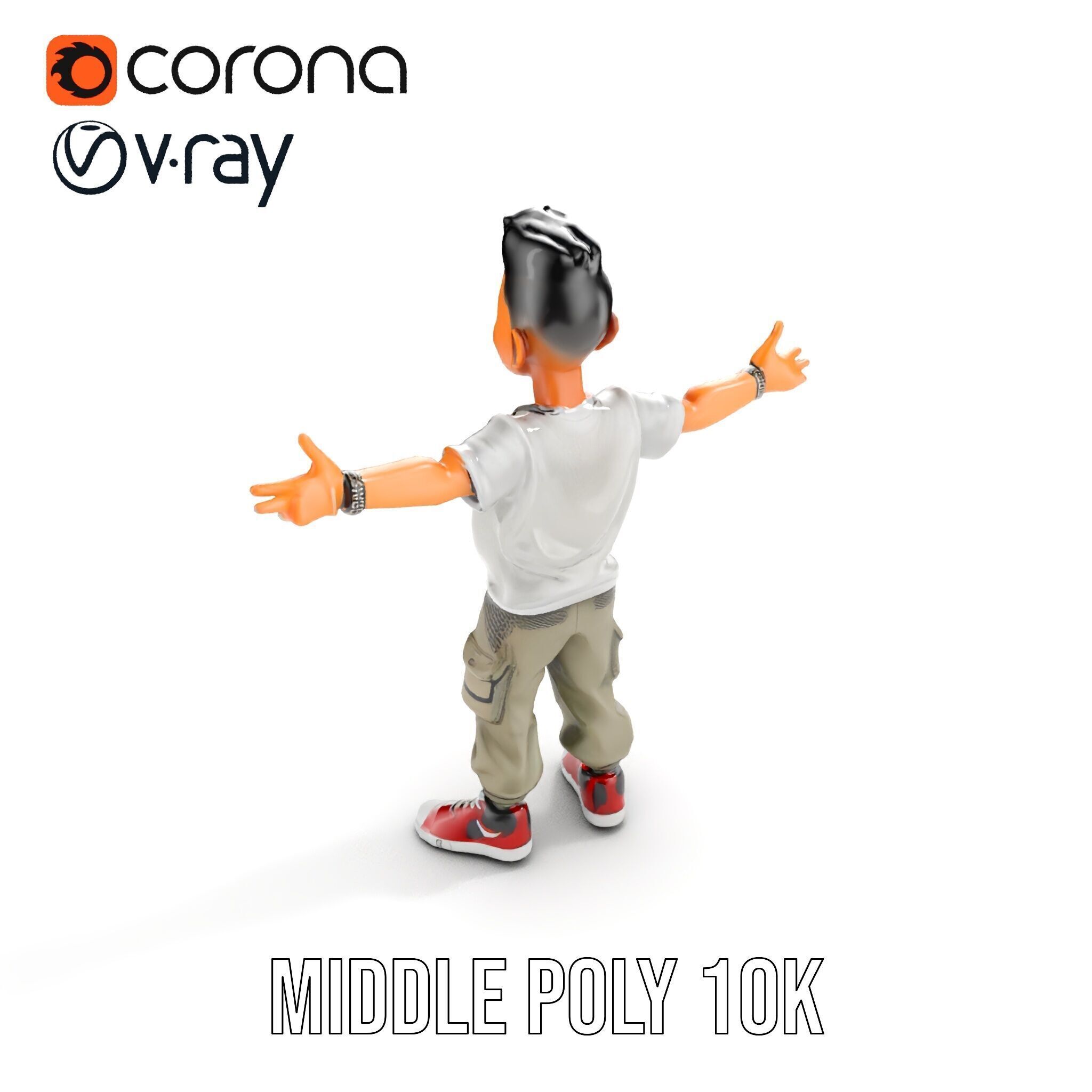 Stylish Teen Character with Casual Wear  Rigged and Animated Low-poly 3D model_12