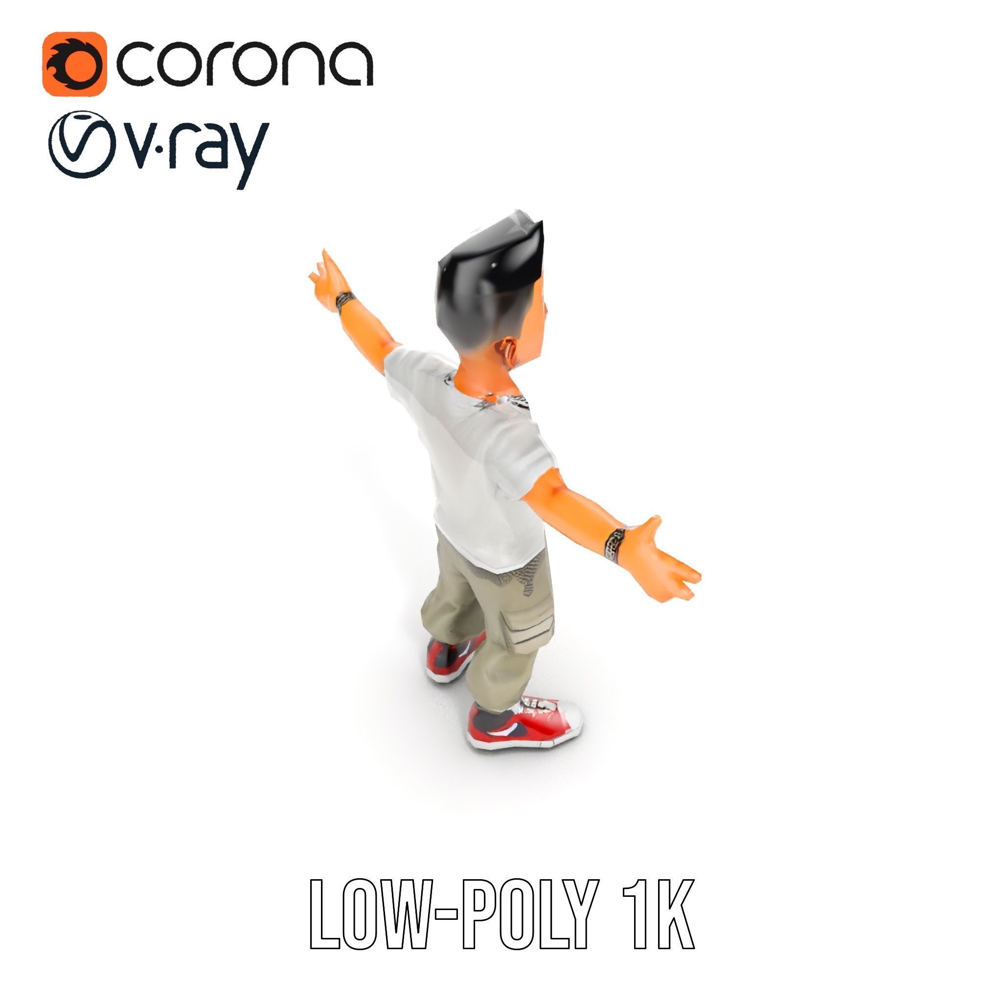 Stylish Teen Character with Casual Wear  Rigged and Animated Low-poly 3D model_8