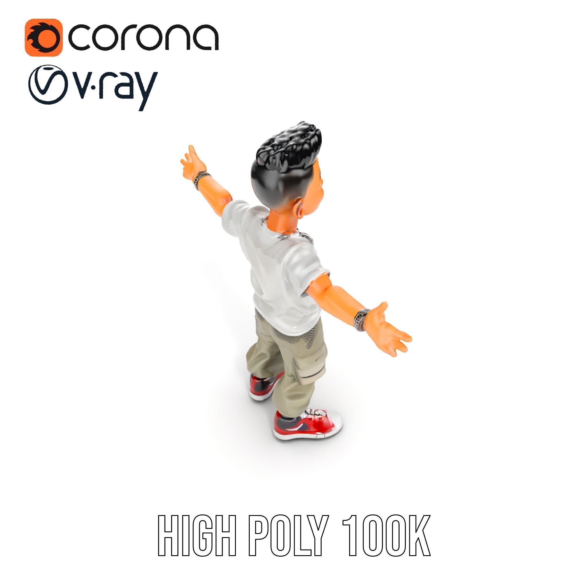 Stylish Teen Character with Casual Wear  Rigged and Animated Low-poly 3D model_25