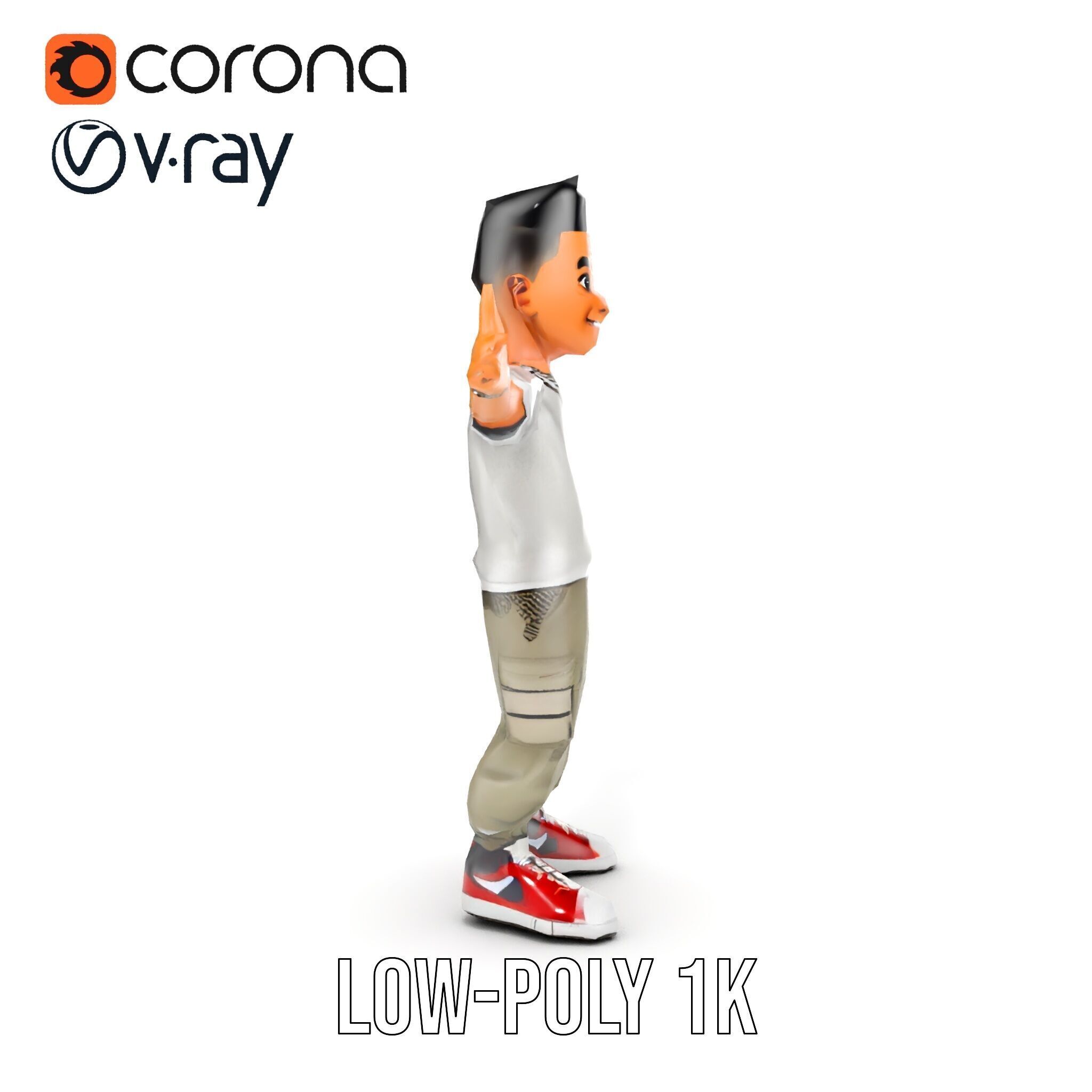 Stylish Teen Character with Casual Wear  Rigged and Animated Low-poly 3D model_16