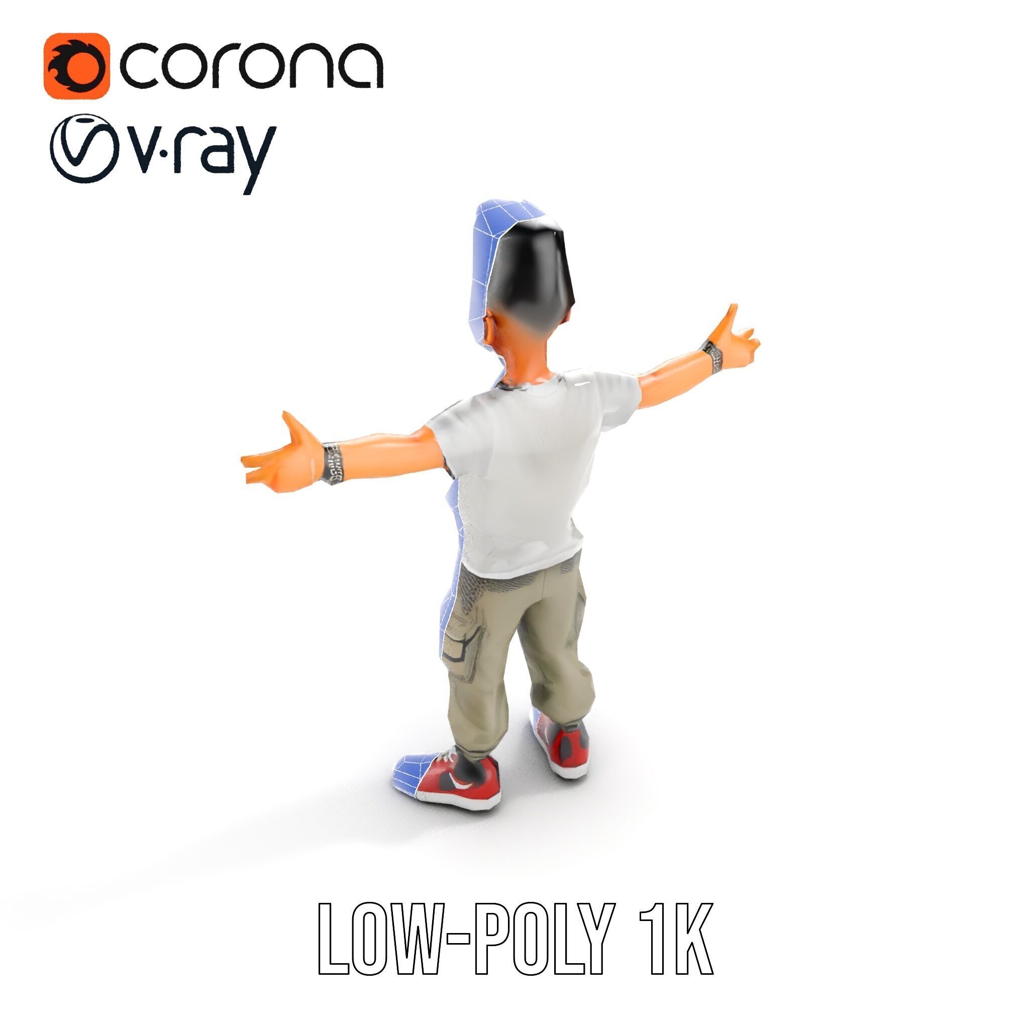 Stylish Teen Character with Casual Wear  Rigged and Animated Low-poly 3D model_27