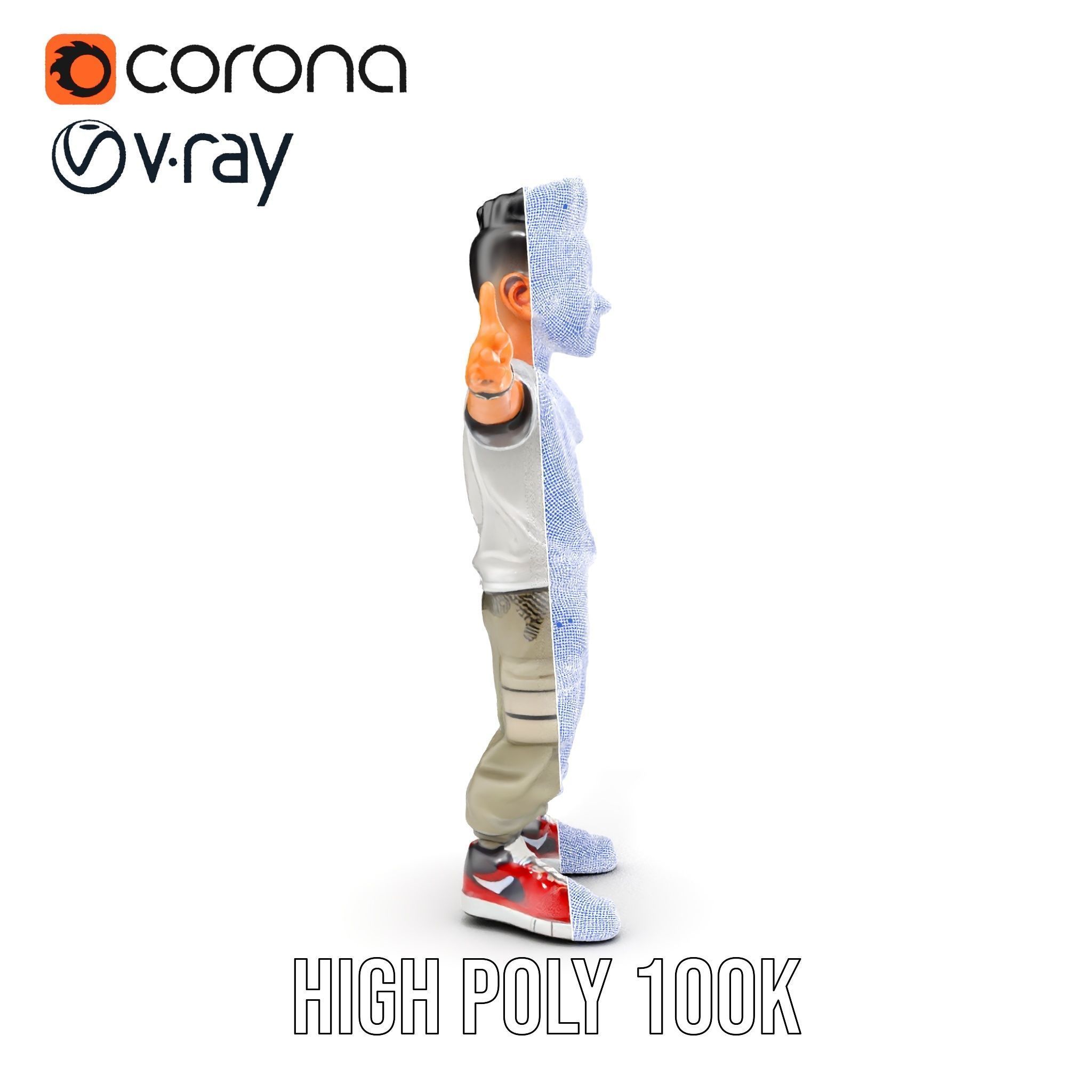 Stylish Teen Character with Casual Wear  Rigged and Animated Low-poly 3D model_36