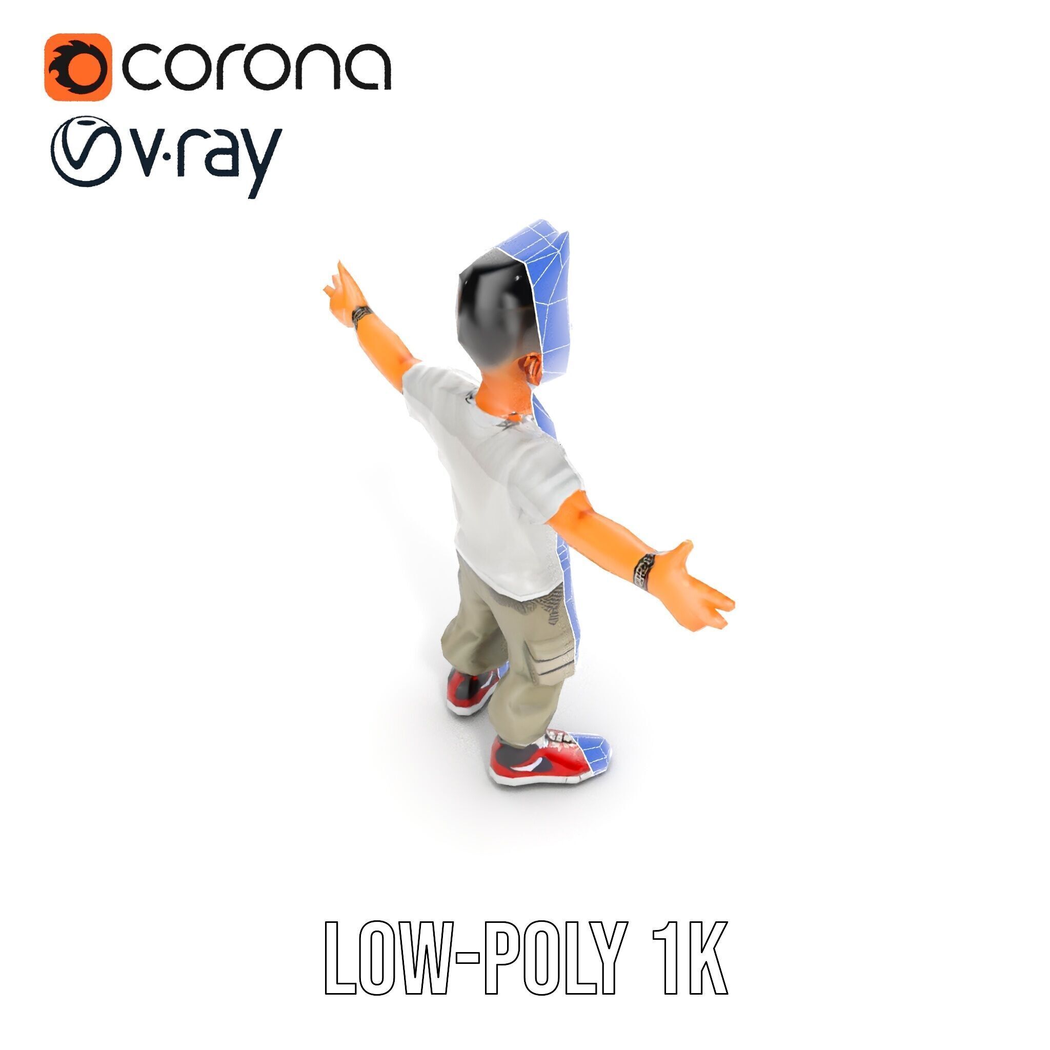 Stylish Teen Character with Casual Wear  Rigged and Animated Low-poly 3D model_7