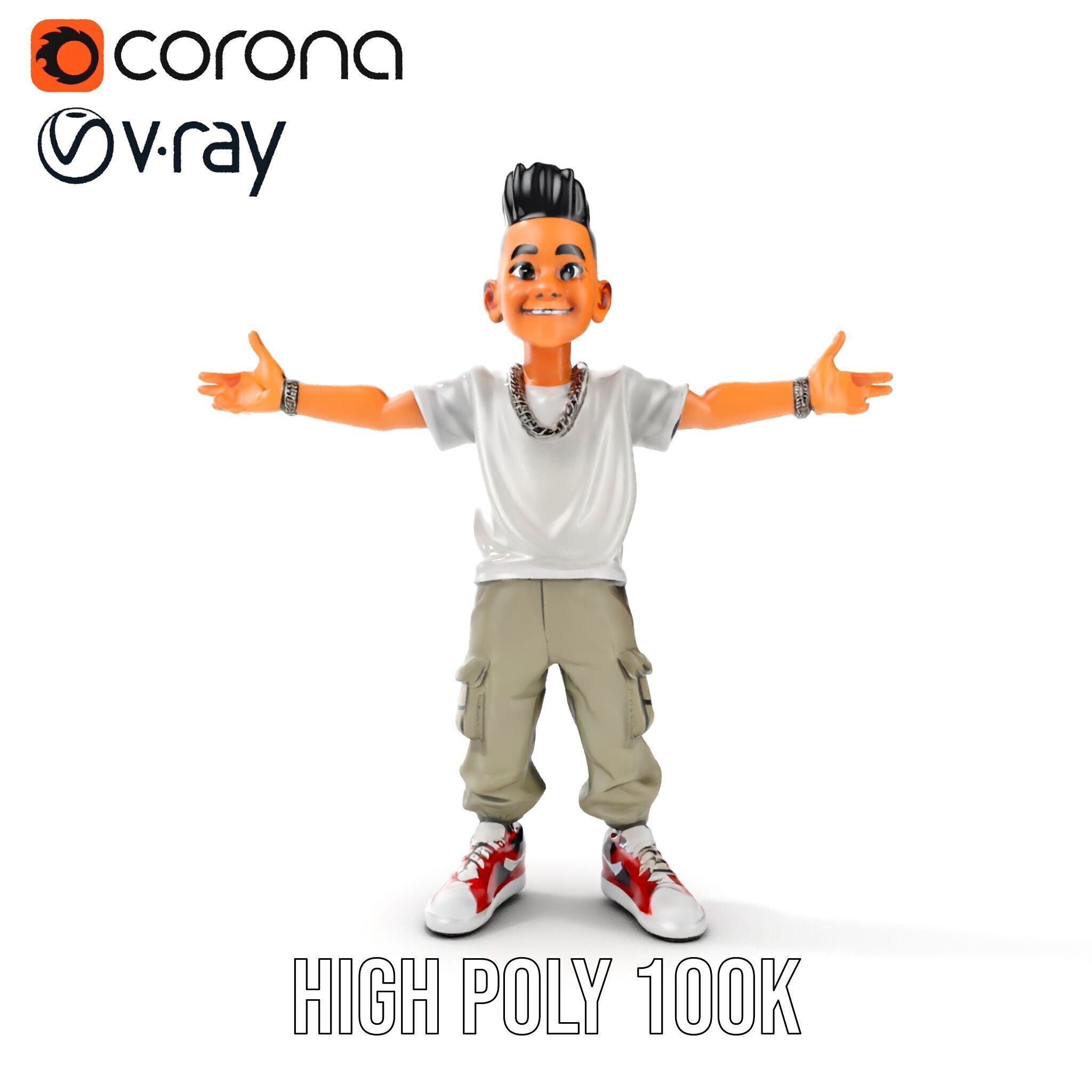 Stylish Teen Character with Casual Wear  Rigged and Animated Low-poly 3D model_17