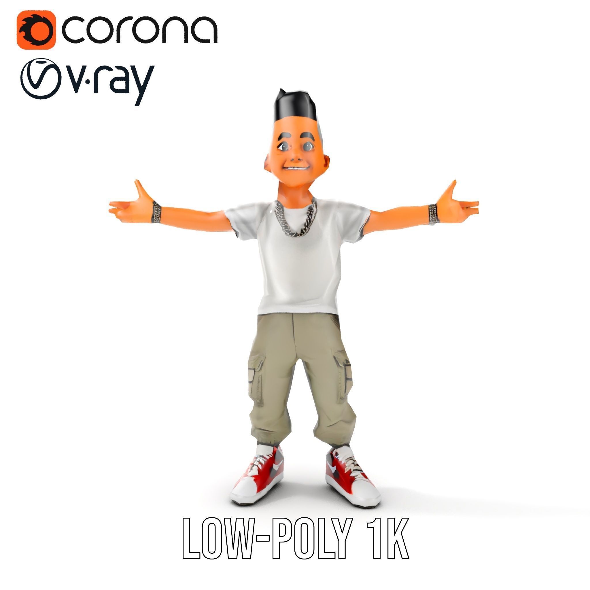 Stylish Teen Character with Casual Wear  Rigged and Animated Low-poly 3D model_19