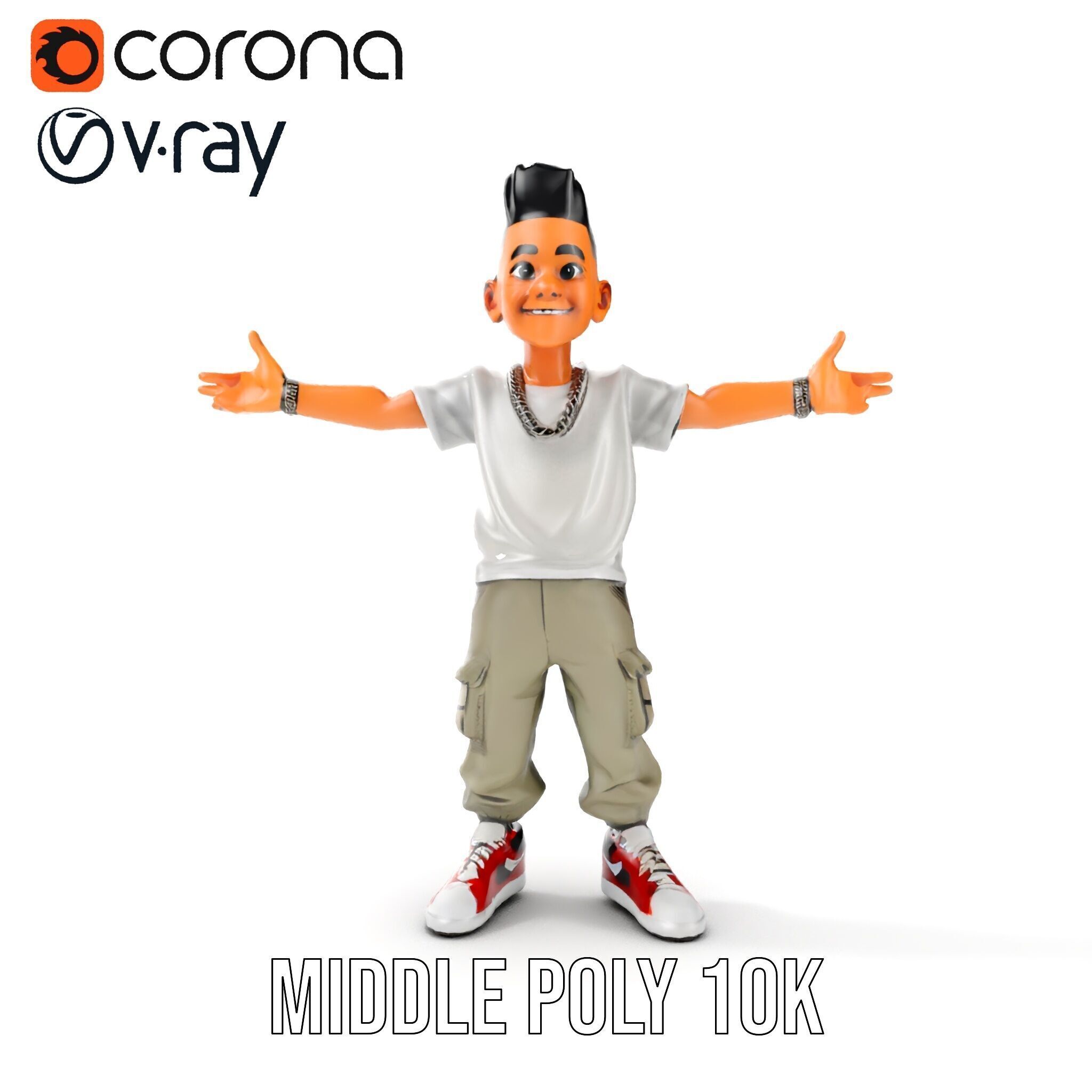 Stylish Teen Character with Casual Wear  Rigged and Animated Low-poly 3D model_15
