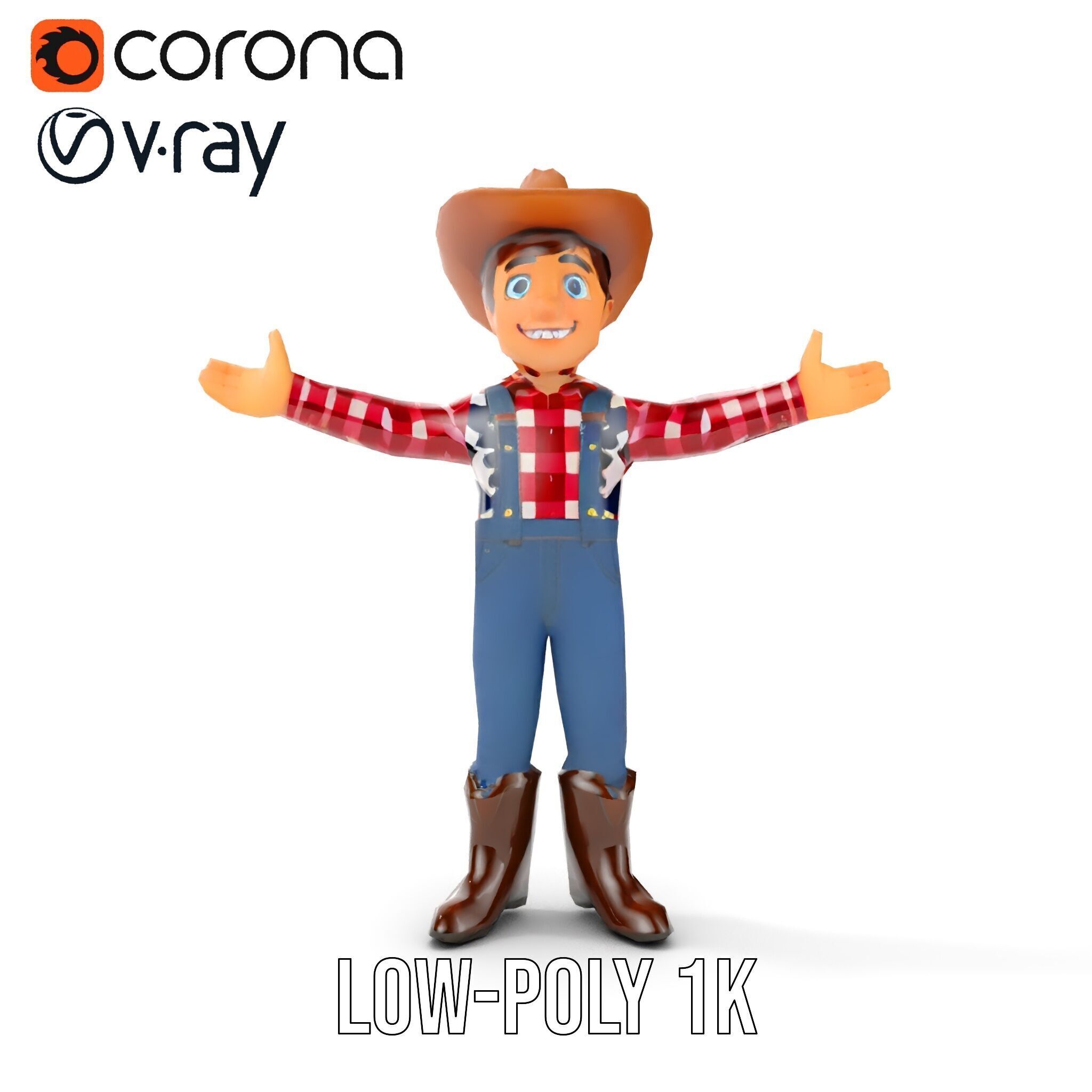 Cowboy Character Rigged and Animated D Model Low-poly 3D model_8