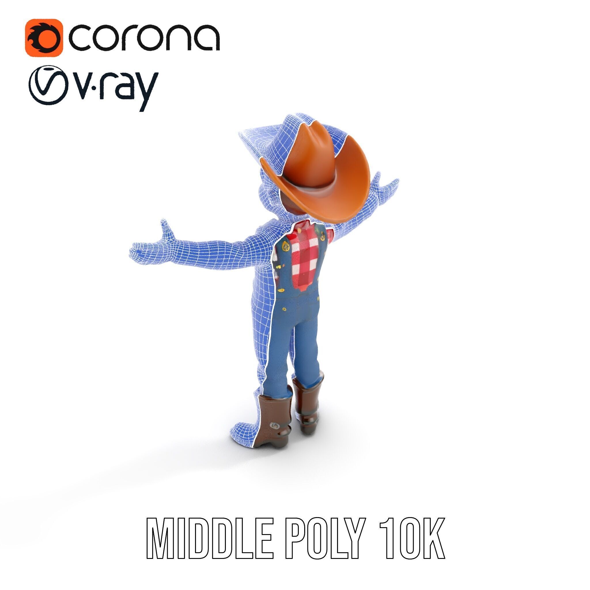 Cowboy Character Rigged and Animated D Model Low-poly 3D model_29