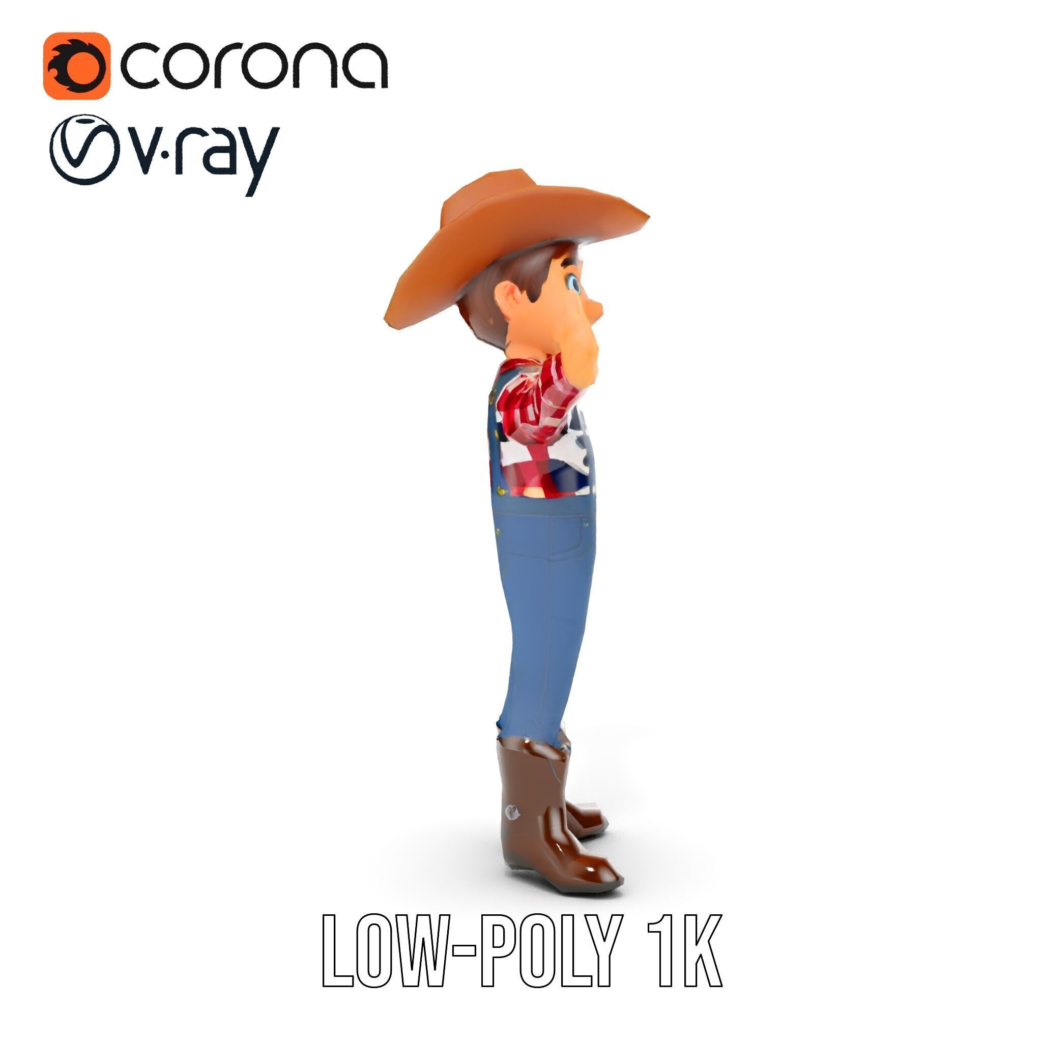 Cowboy Character Rigged and Animated D Model Low-poly 3D model_7