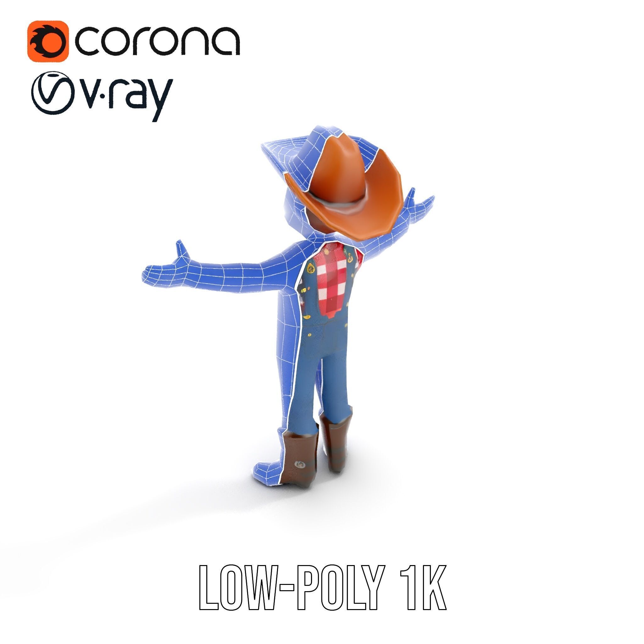 Cowboy Character Rigged and Animated D Model Low-poly 3D model_20
