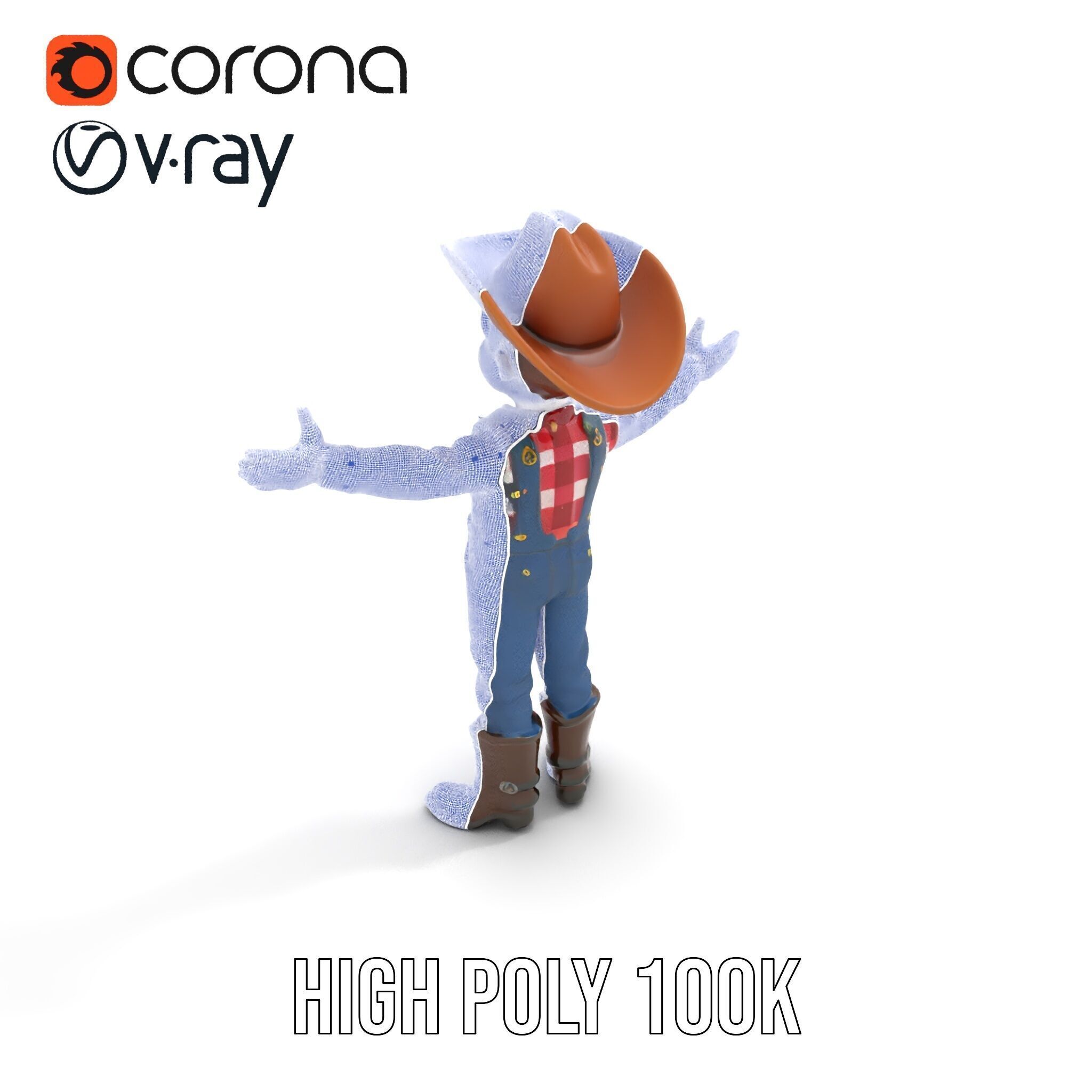 Cowboy Character Rigged and Animated D Model Low-poly 3D model_33