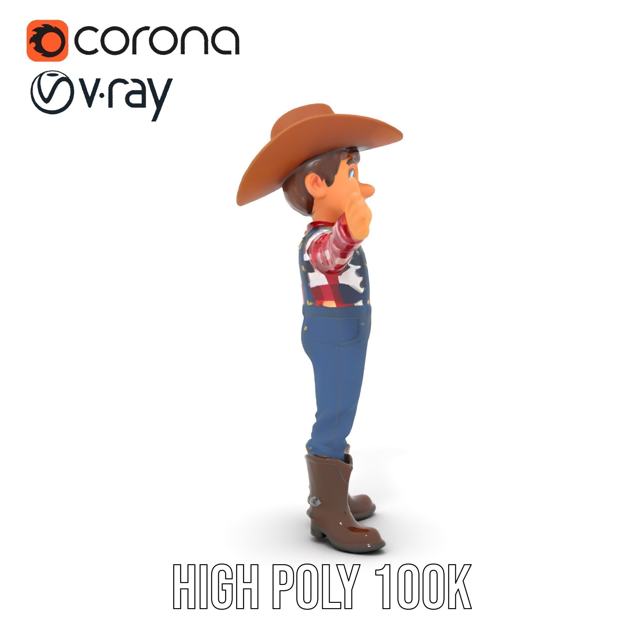 Cowboy Character Rigged and Animated D Model Low-poly 3D model_15