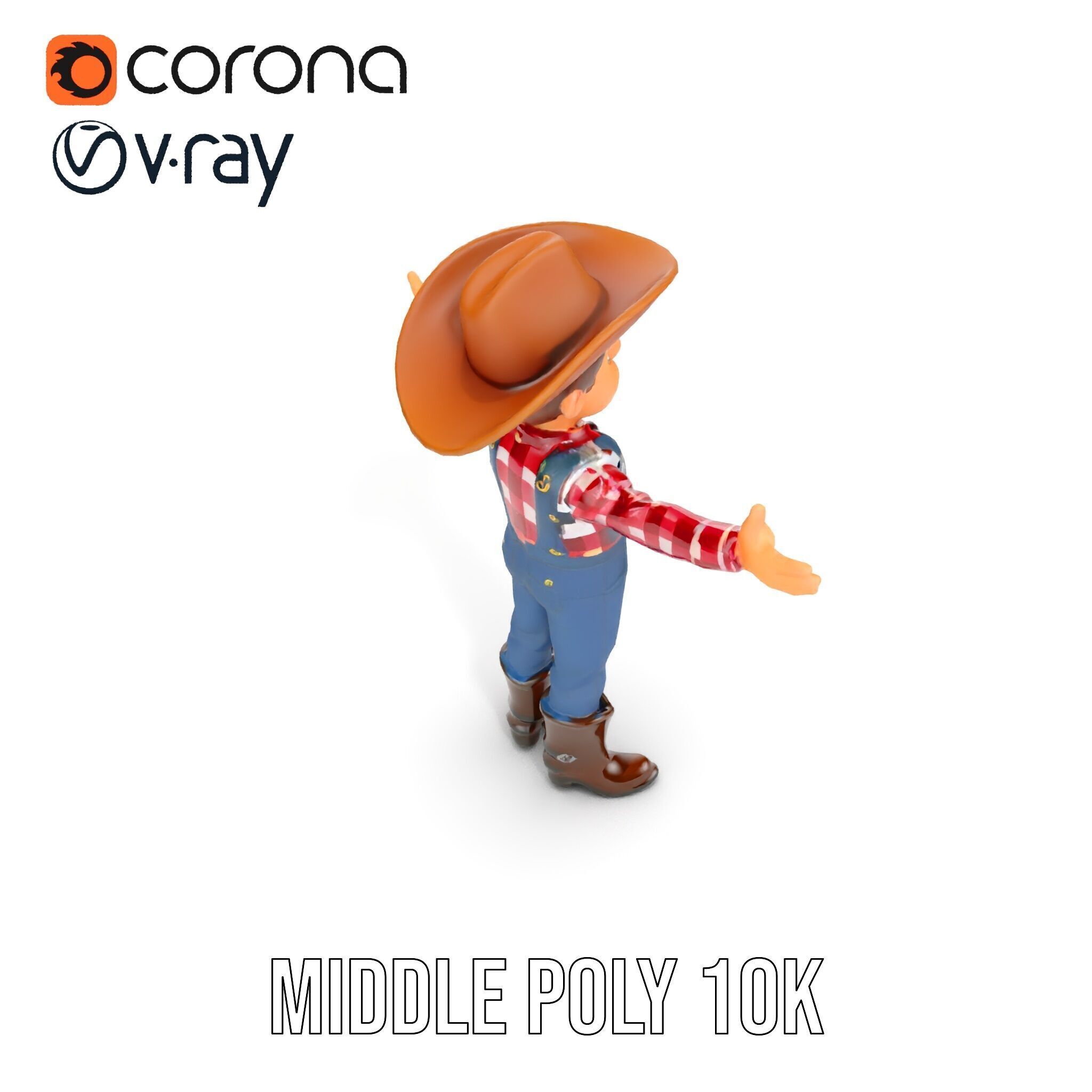 Cowboy Character Rigged and Animated D Model Low-poly 3D model_27
