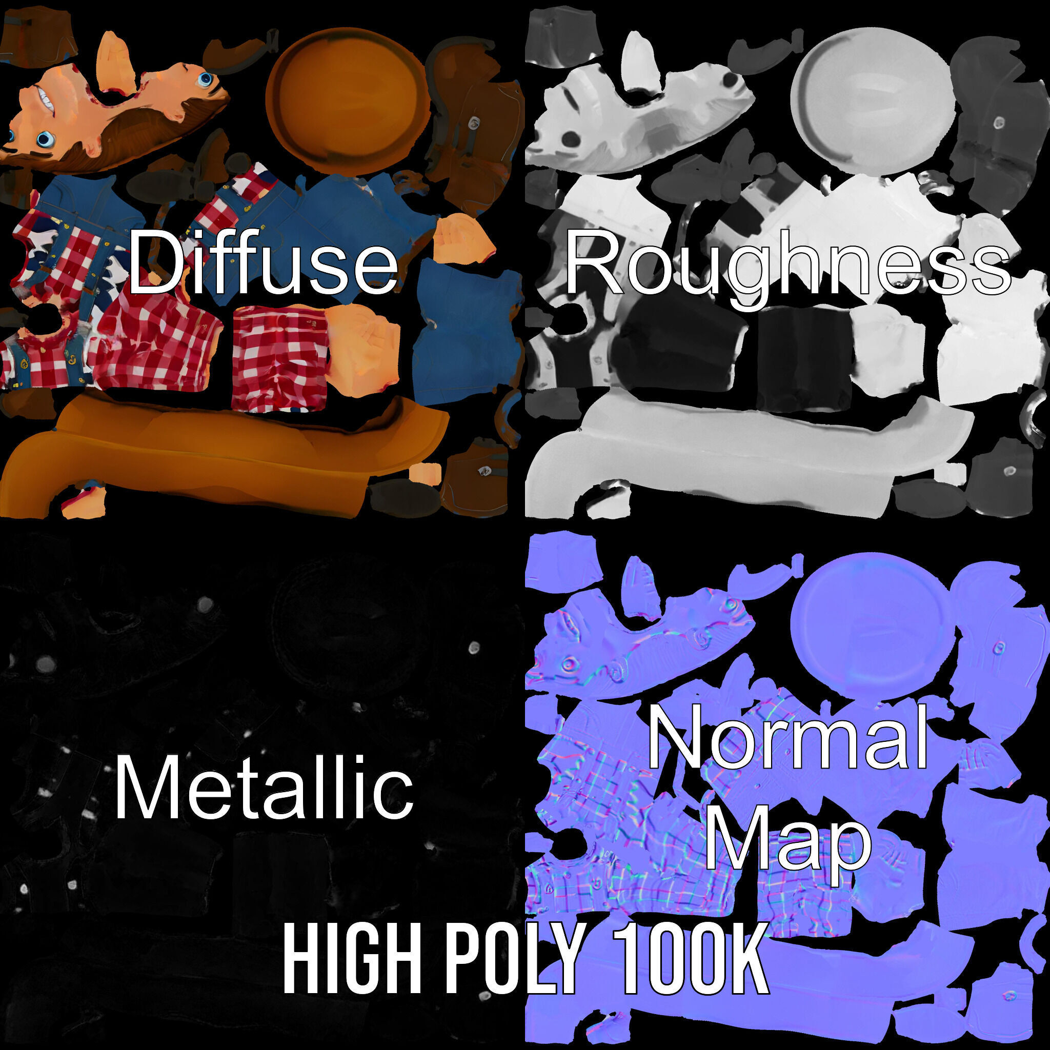 Cowboy Character Rigged and Animated D Model Low-poly 3D model_3