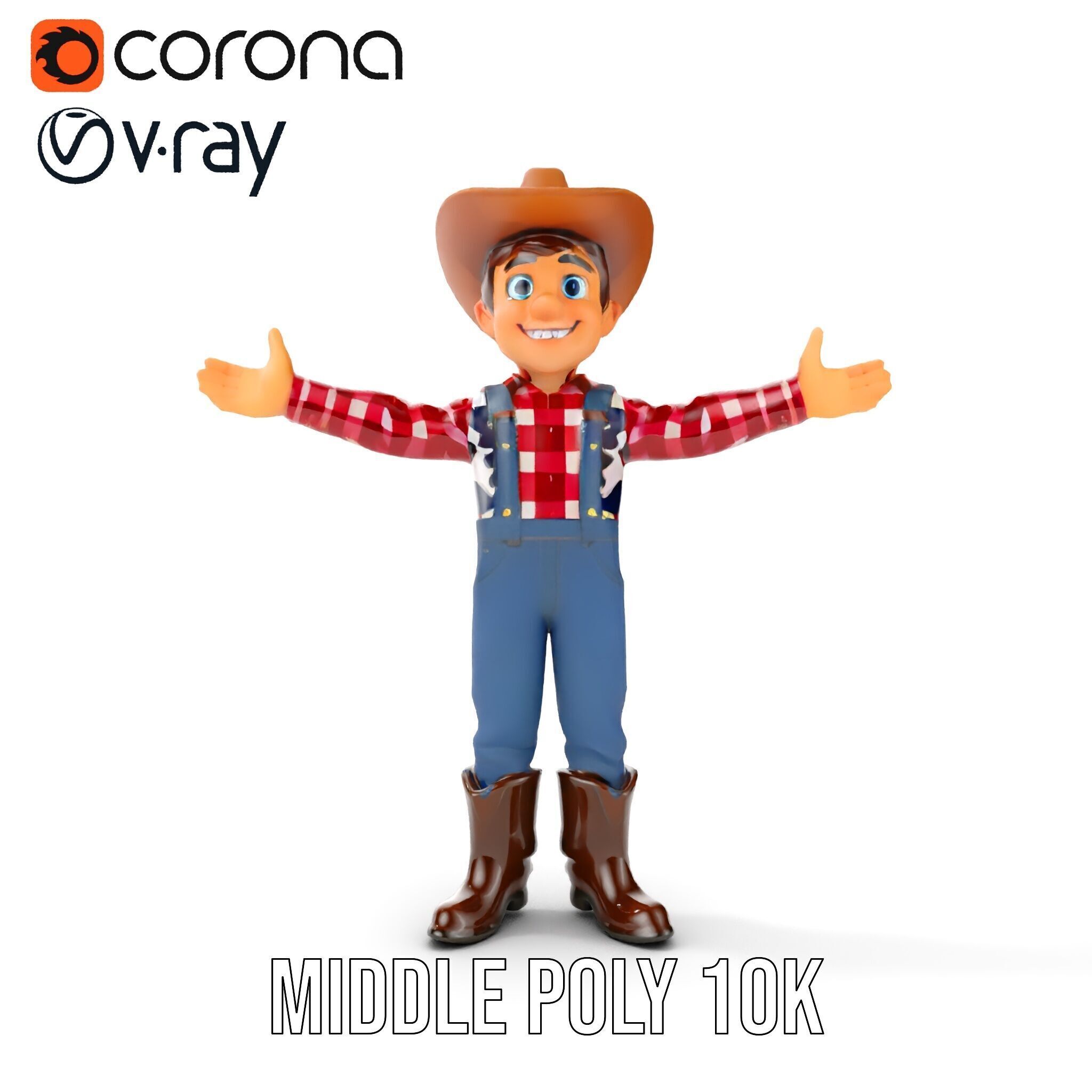 Cowboy Character Rigged and Animated D Model Low-poly 3D model_10