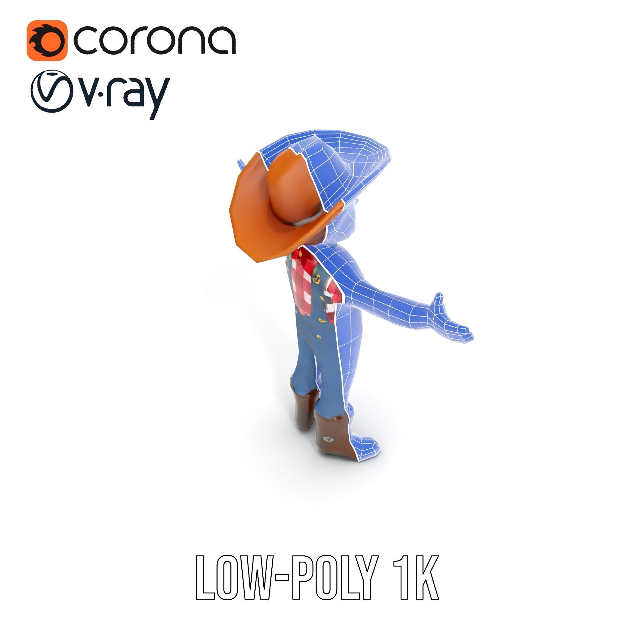 Cowboy Character Rigged and Animated D Model Low-poly 3D model_14