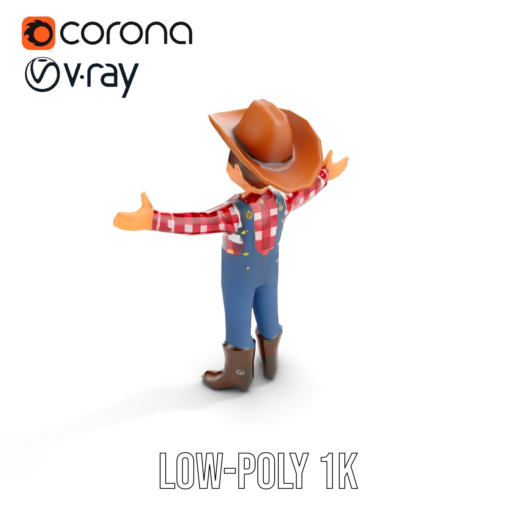 Cowboy Character Rigged and Animated D Model Low-poly 3D model_11