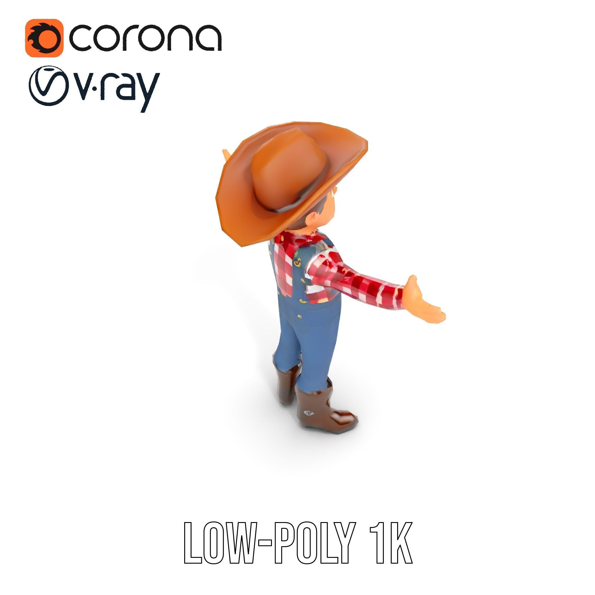 Cowboy Character Rigged and Animated D Model Low-poly 3D model_17