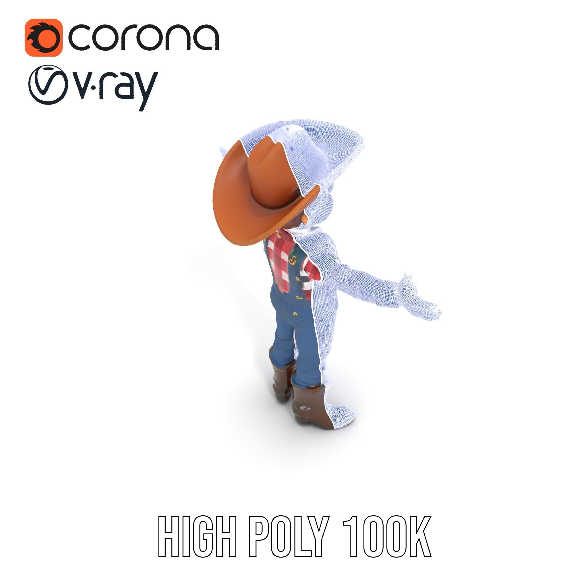 Cowboy Character Rigged and Animated D Model Low-poly 3D model_35