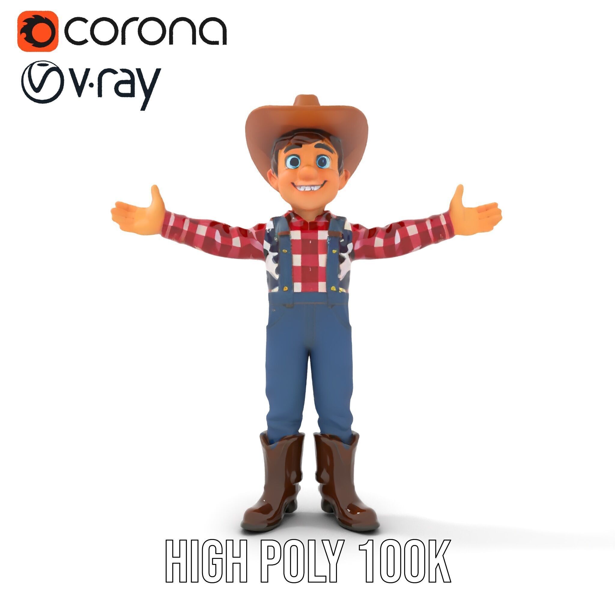Cowboy Character Rigged and Animated D Model Low-poly 3D model_18