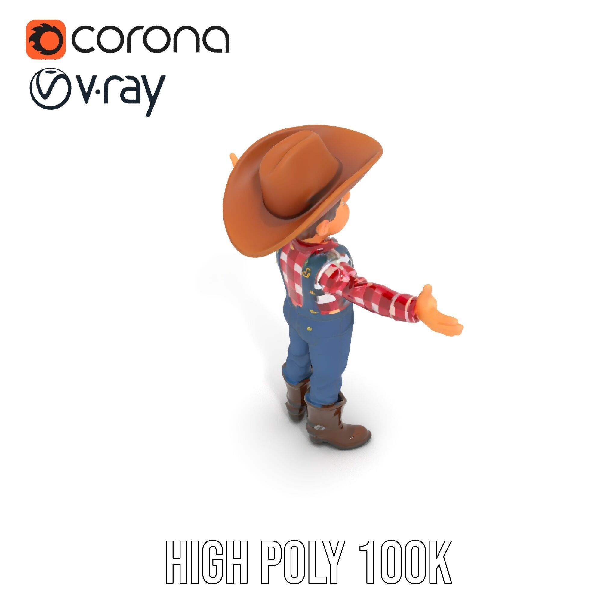 Cowboy Character Rigged and Animated D Model Low-poly 3D model_12
