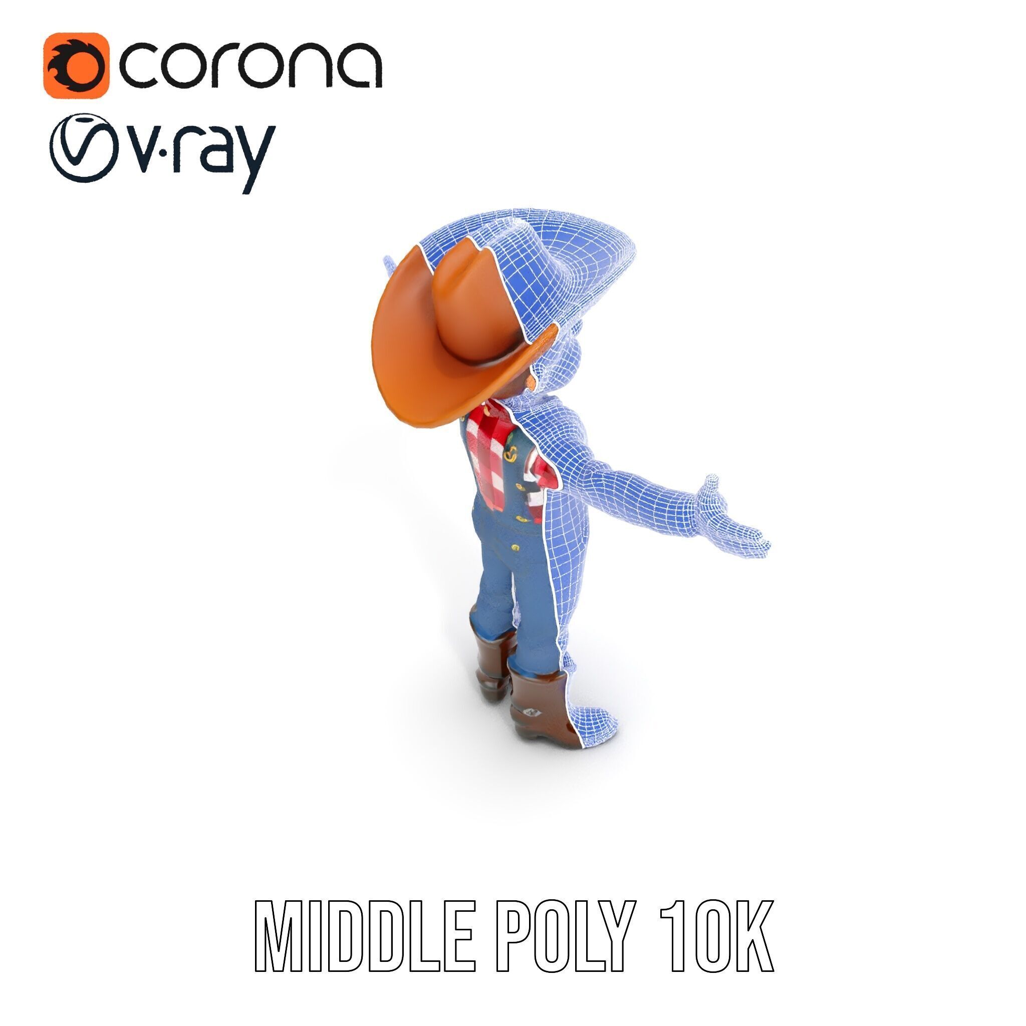 Cowboy Character Rigged and Animated D Model Low-poly 3D model_13