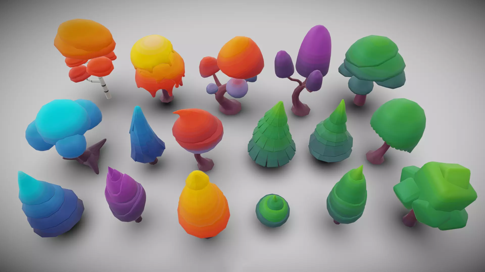 Stylized Fantasy Tree Pack Low Poly Nature Assets 3D model_0