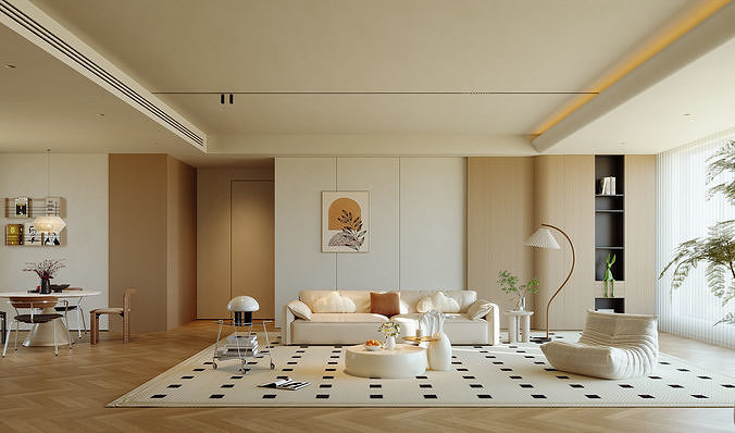 Modern Cream Style Living Room 425 3D model