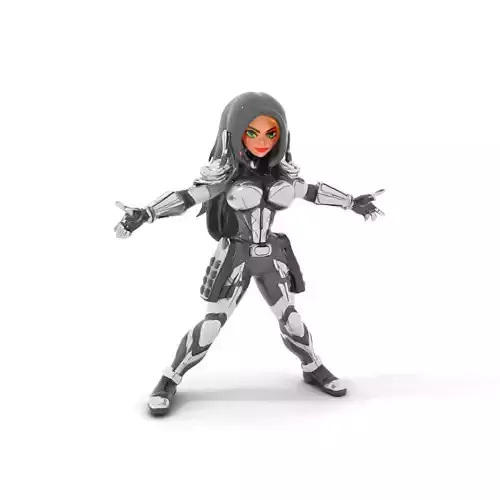 Futuristic Warrior Female Rigged and Animated D Character Model Low-poly 3D model