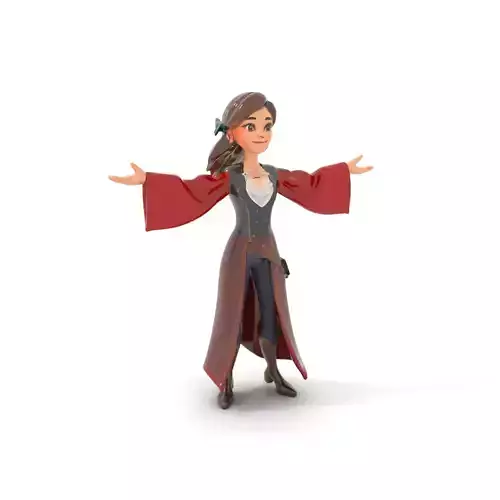 Pirate Adventurer Female Character Rigged and Animated Low-poly 3D model
