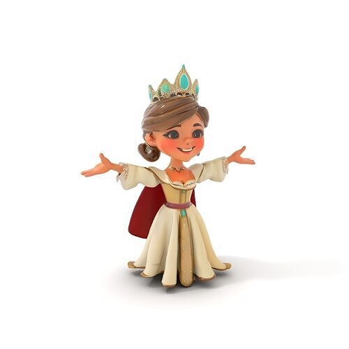 Princess Character Model Rigged and Animated with Crown and Cape Low-poly 3D model