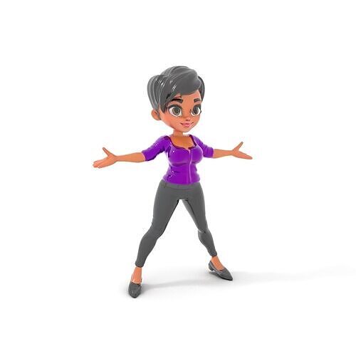 Stylish Animated Rigged Character with Purple Top and Black P... Low-poly 3D model