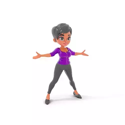 Stylish Animated Rigged Character with Purple Top and Black P... Low-poly 3D model