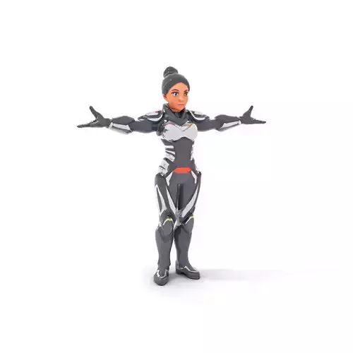 Futuristic Armored Female Character Rigged and Animated Low-poly 3D model