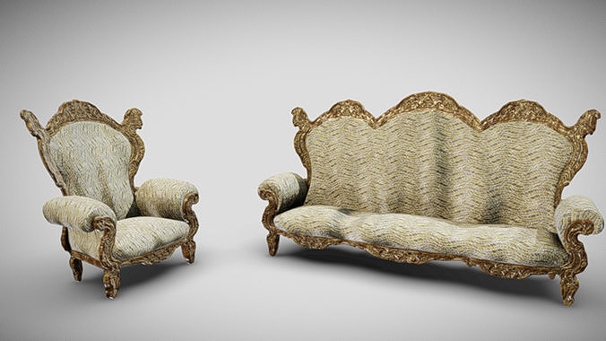 Royal Sofa Set Mezza Low-poly 3D model