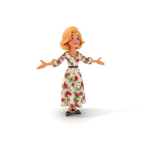 Animated D Character Model  Flower Dress Woman Rigged and Ani... Low-poly 3D model