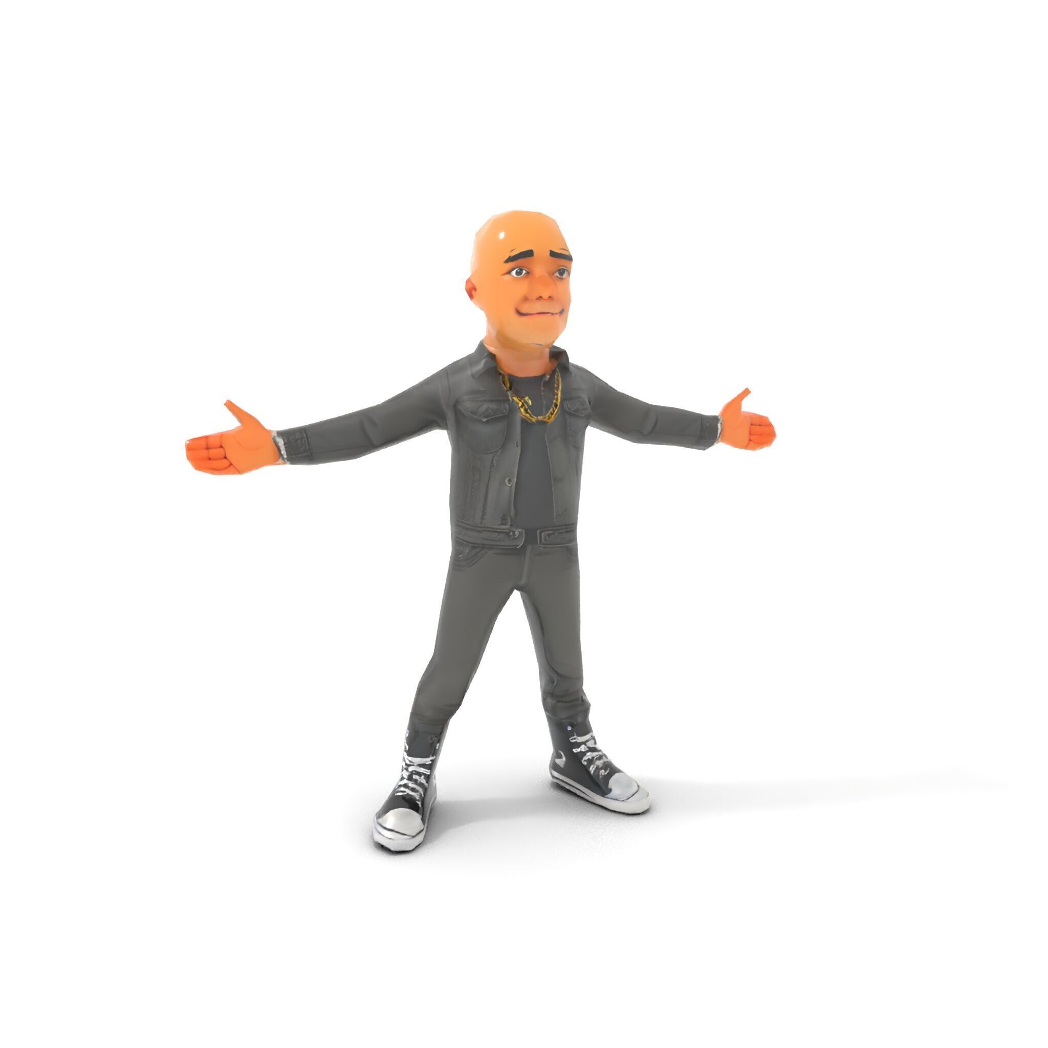 Bald Urban Character with Casual Attire  Rigged and Animated Low-poly 3D model_8