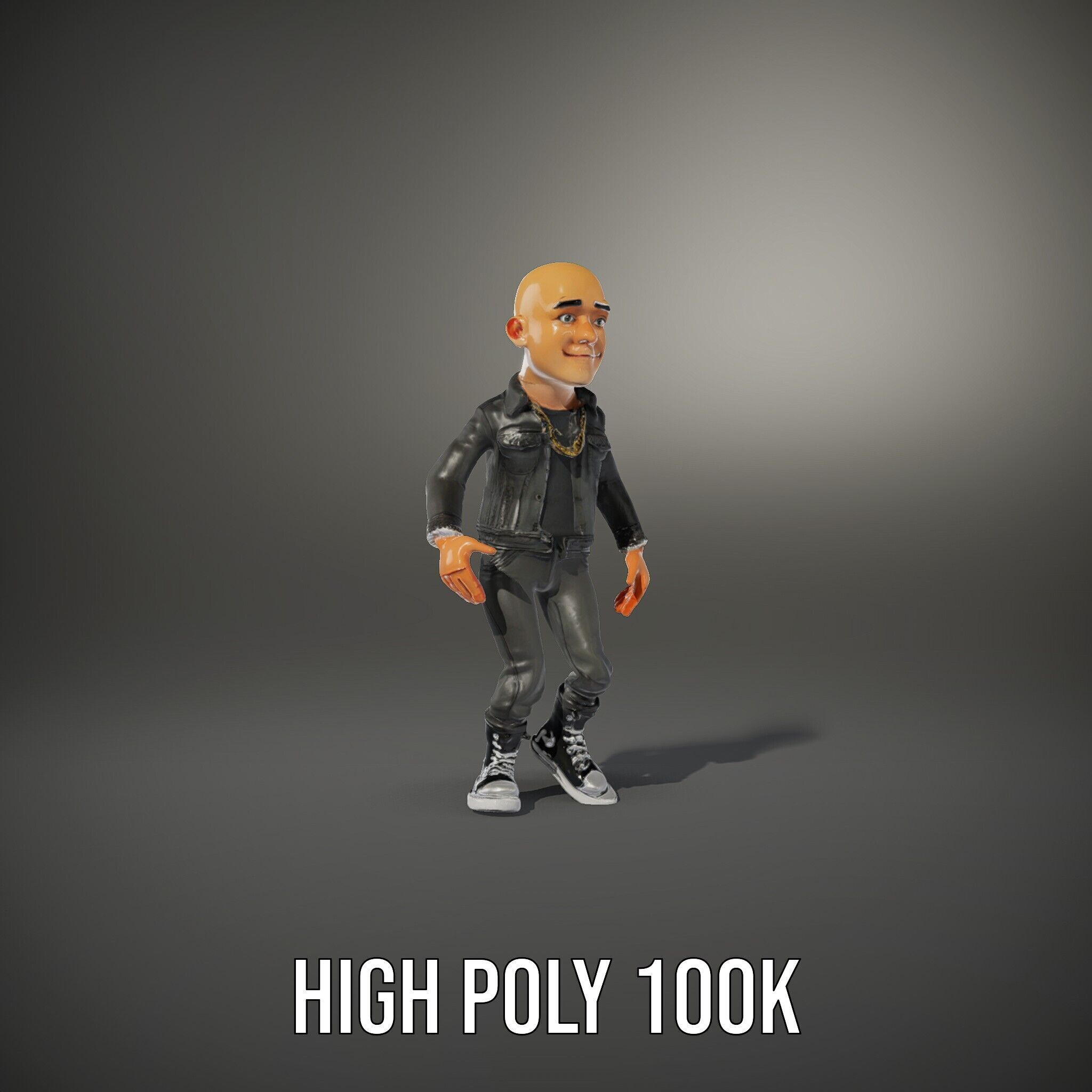Bald Urban Character with Casual Attire  Rigged and Animated Low-poly 3D model_35