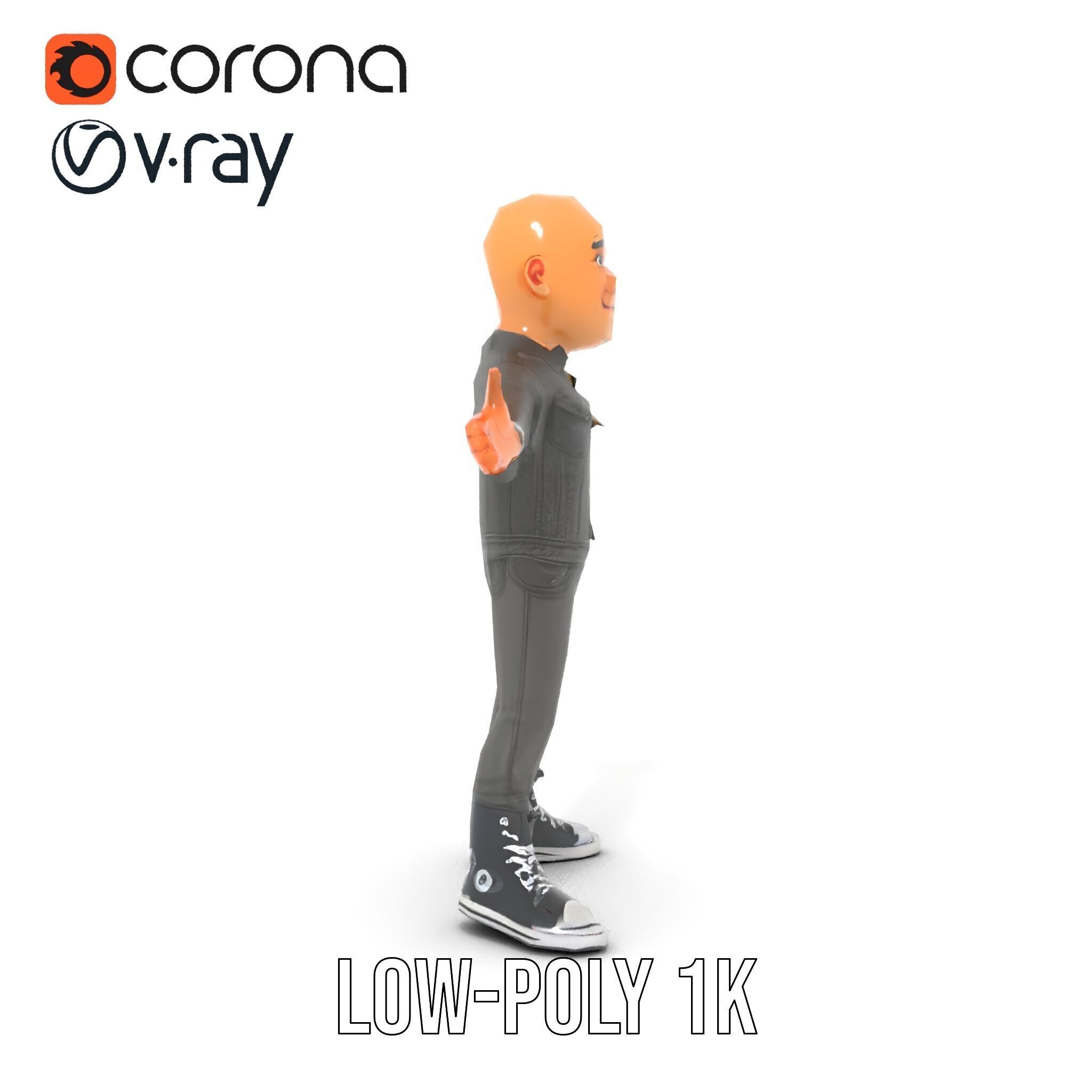 Bald Urban Character with Casual Attire  Rigged and Animated Low-poly 3D model_22